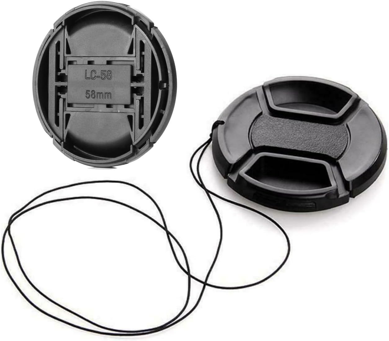 XSAJU Camera Lens Cap, 2.3 inches (58 mm), Set of 3, One Touch Type, Lens Cover with Anti-Shedding Strap