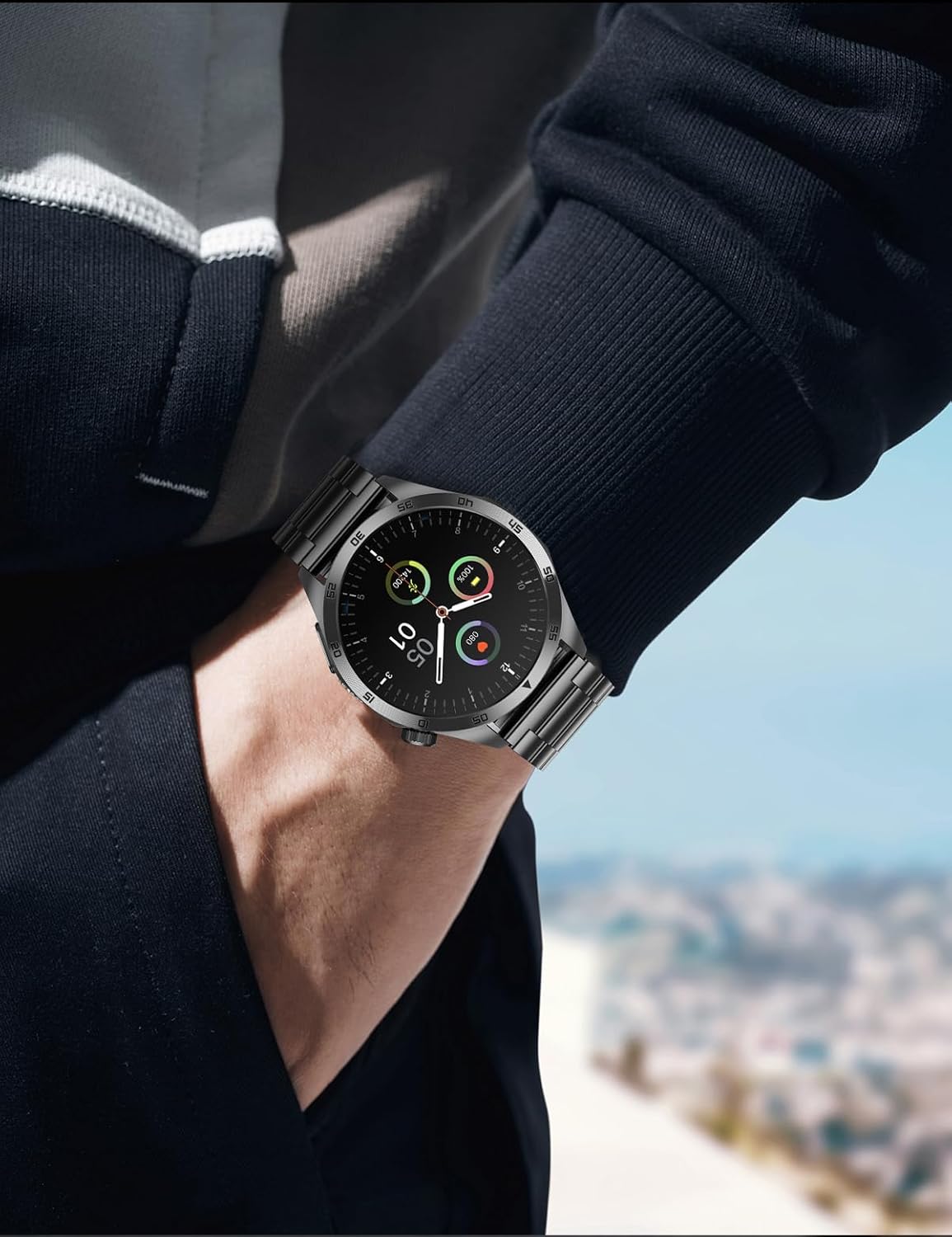 JUSUTEK 2024 Popular Luxury Smart Watch with Calling Function, 1.43 Inch AMOLED Round Watch, 24 Hour Ultra-wide Measurement Function, Bluetooth 5.2, Smart Watch, Constant Lighting, IP68 Waterproof,