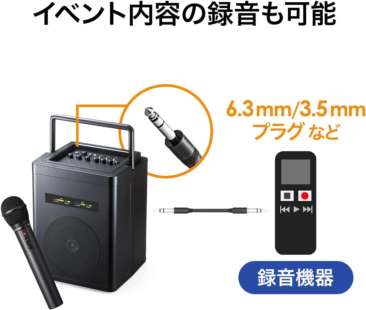 Sanwa Direct 400-SP066 Wireless Microphone, Speaker Set, Amplifier, 40 W, Battery/AC Power Supply, Storage Bag Included