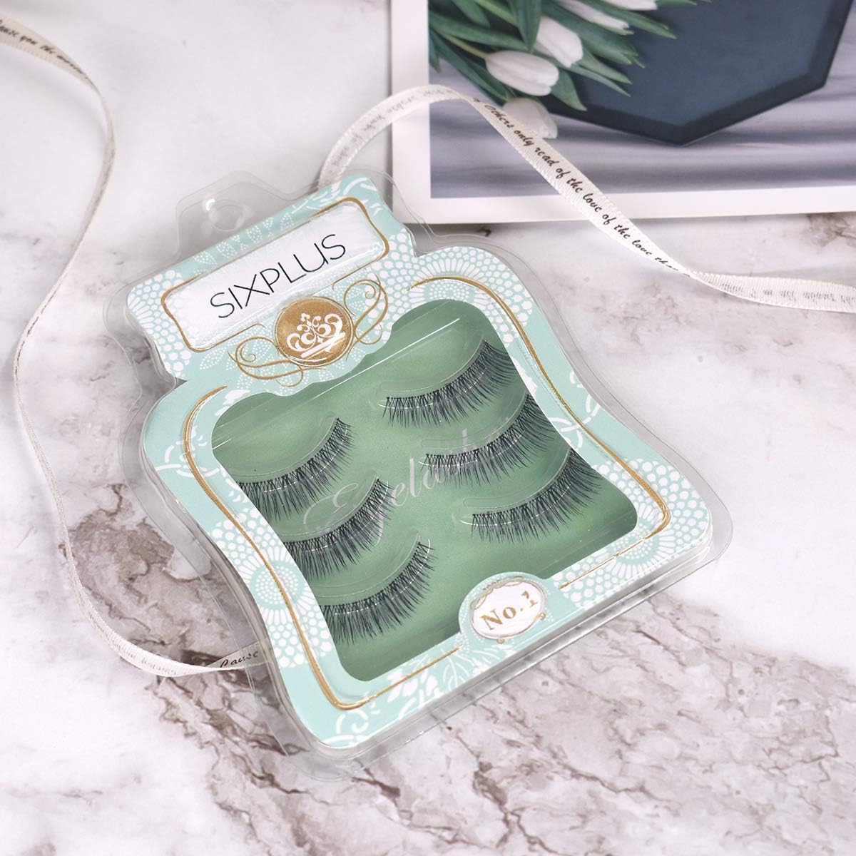 SIXPLUS False Eyelashes, Long Eyelashes (Deep Type), 3 Pairs Natural Cross Series (E)