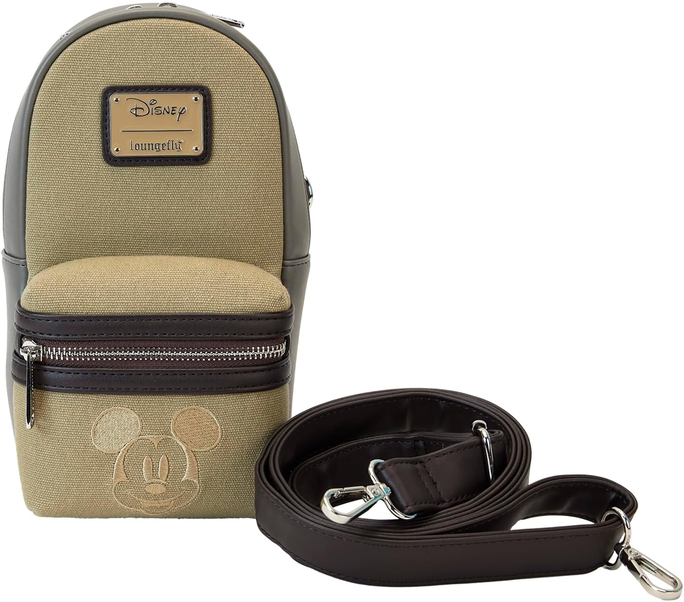 Loungefly Disney Mickey y sus amigos - Bolso bandolera de cuero sintético y lona con botella de agua