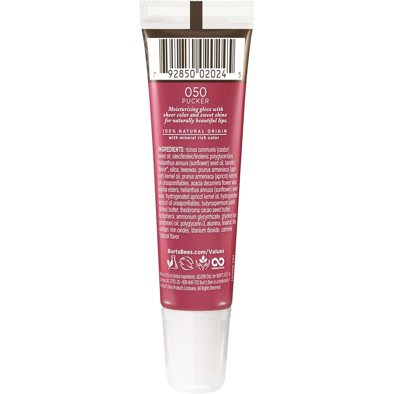 Burt's Bees Brillo de labios, brillo de labios para mujer, maquillaje 100% natural, Pucker