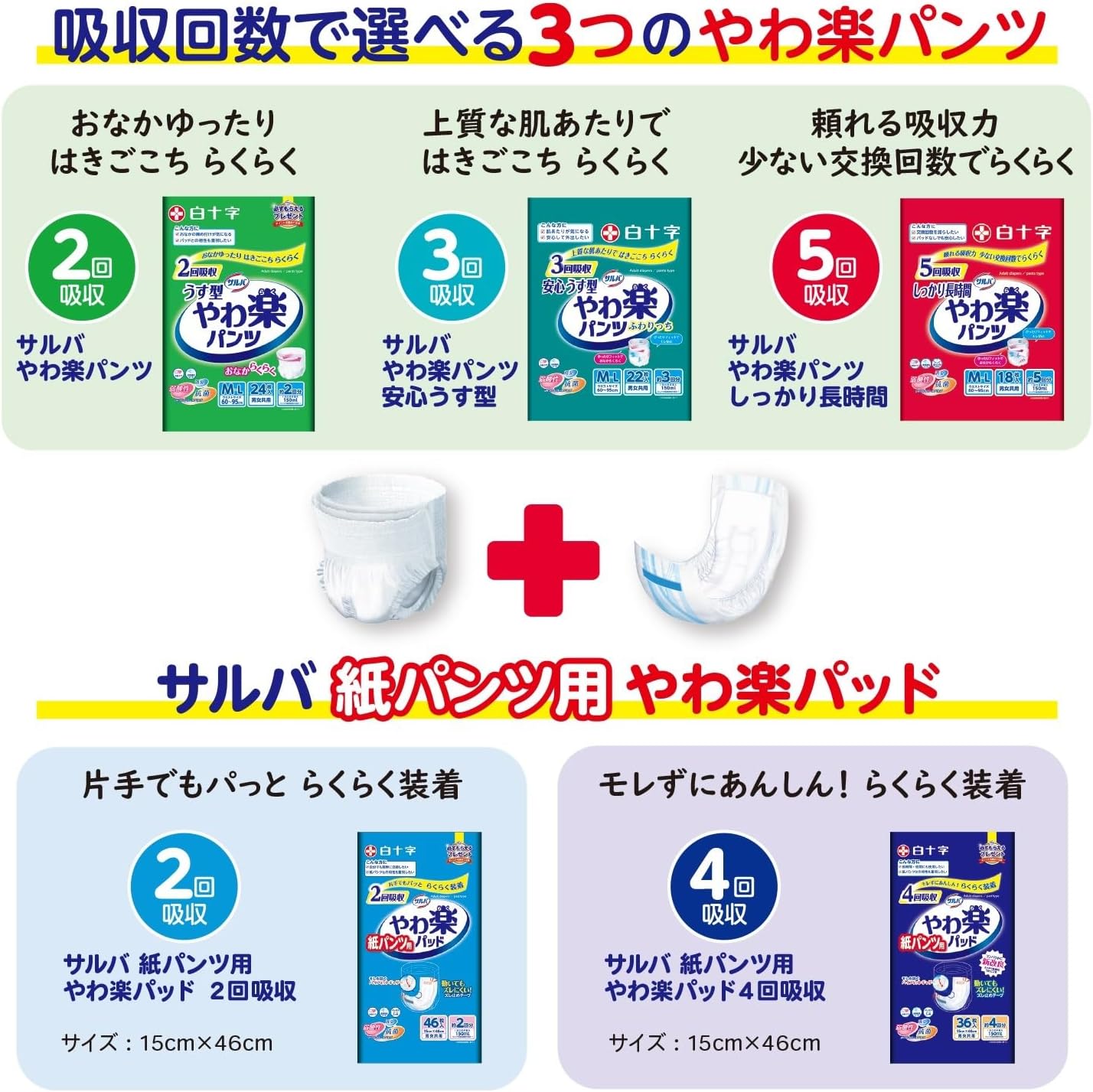 Salva White Cross Paper Pants Soft Pad Absorbs 4 Times, 36 Pieces, Made in Japan, Weakly Acid, Combined with Paper Diapers, Unisex Use, Medical Expenses Deductive