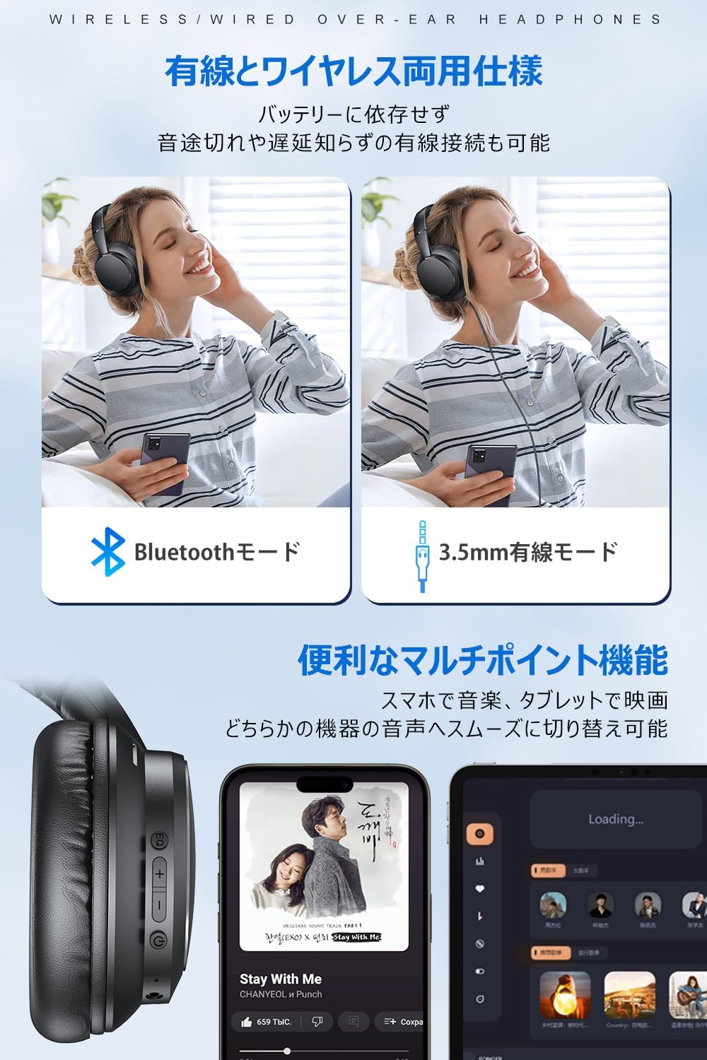 【Exclusive】 Industry First Bluetooth 5.4 Headphones, Bluetooth Wireless Headphones, ANC Noise Cancelling, Wired and Wireless Dual Use, Up to 35 Hours Playback, Built-in Microphone
