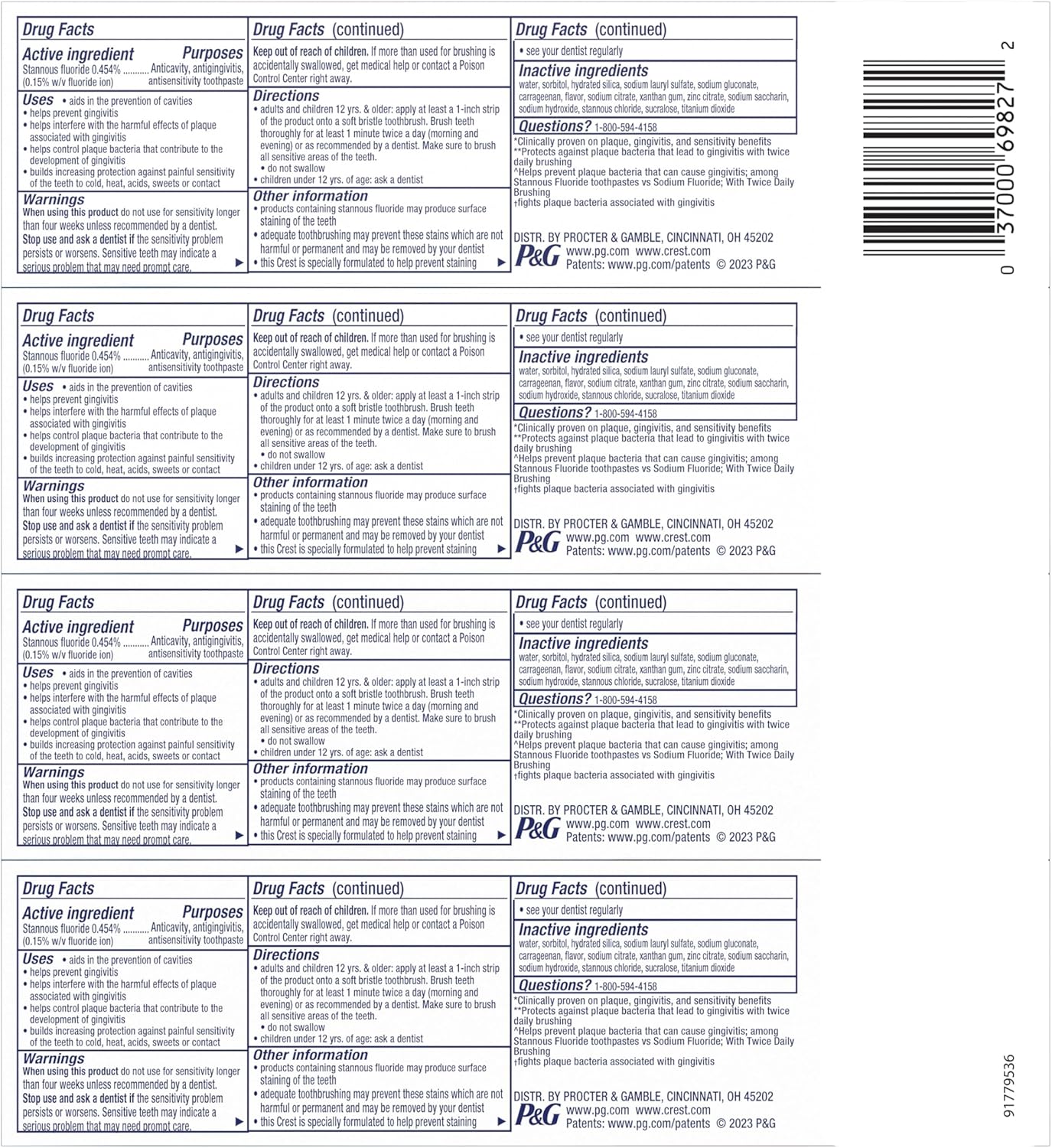 Crest Pro-Health Pasta dental con protección antibacteriana avanzada - Paquete de 4, tubos de 5 onzas