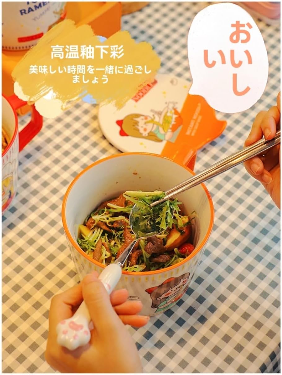 SIzlaho Instant Ramen Bowl with Ceramic Lid, Cute, Girly Ramen Bowl Donburi Bowl Noodle Bowl Ramen Bowl Instant Ramen Dry Noodles Sachet Noodles Instant Noodles Rice Bowl Boiled Bowl Salad Bowl