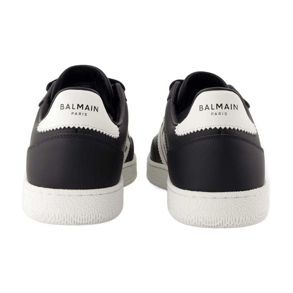 Balmain 白鳥のスニーカーバルメインレザーブラック/ホワイト - Image 7