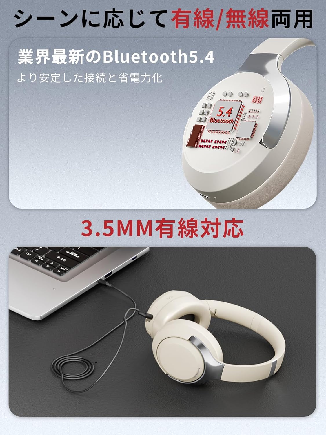 【Reduce Noise and Focus on Music】Headphones Bluetooth ANC Noise Cancelling Wireless Headphones Over-ear Bluetooth 5.4/3.5mm Connection Wired/Wireless Dual Mode Ear-friendly Lightweight Multi-point