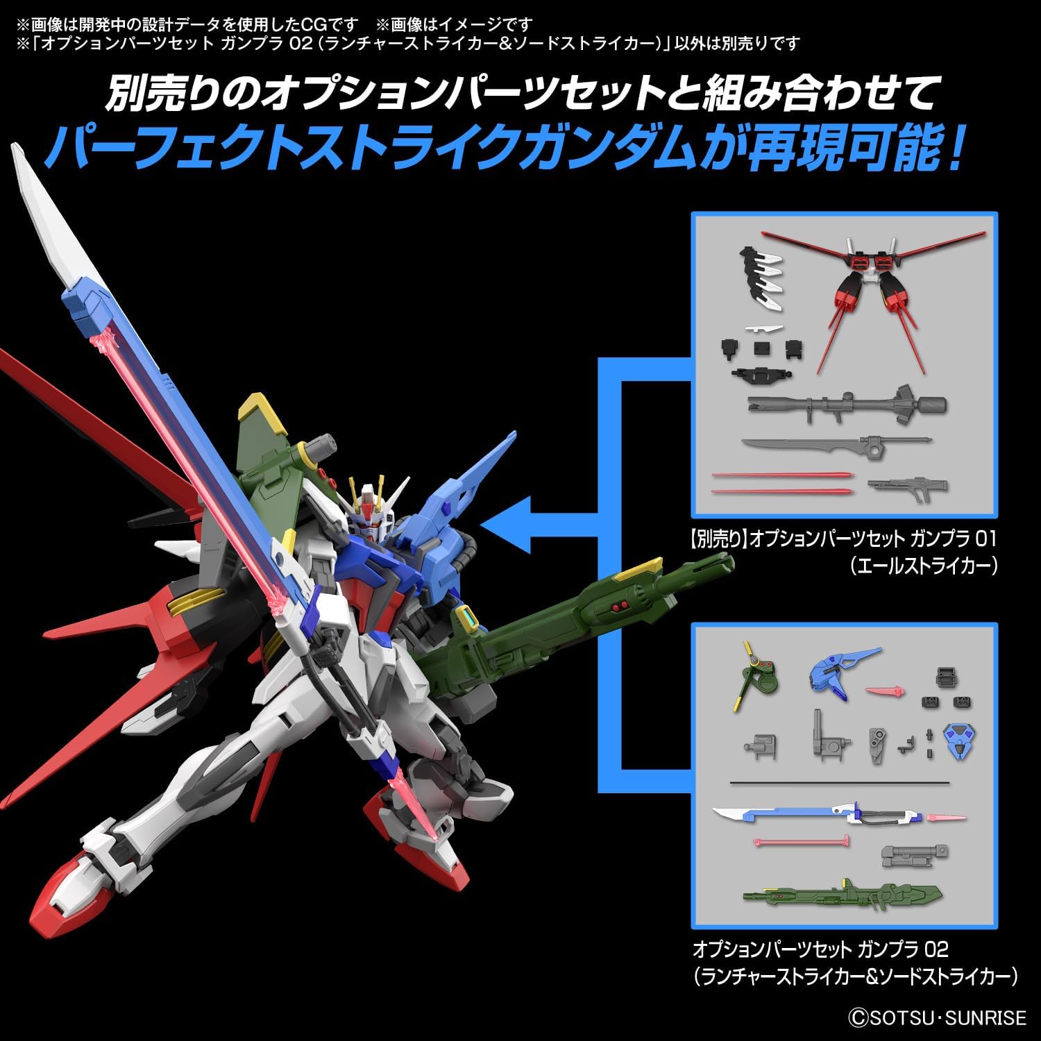 Bandai Spirits Gunpla 01 Optional Parts Set, Gunpla 02 (Launcher Striker & Sword Striker), Color-Coded Plastic Model
