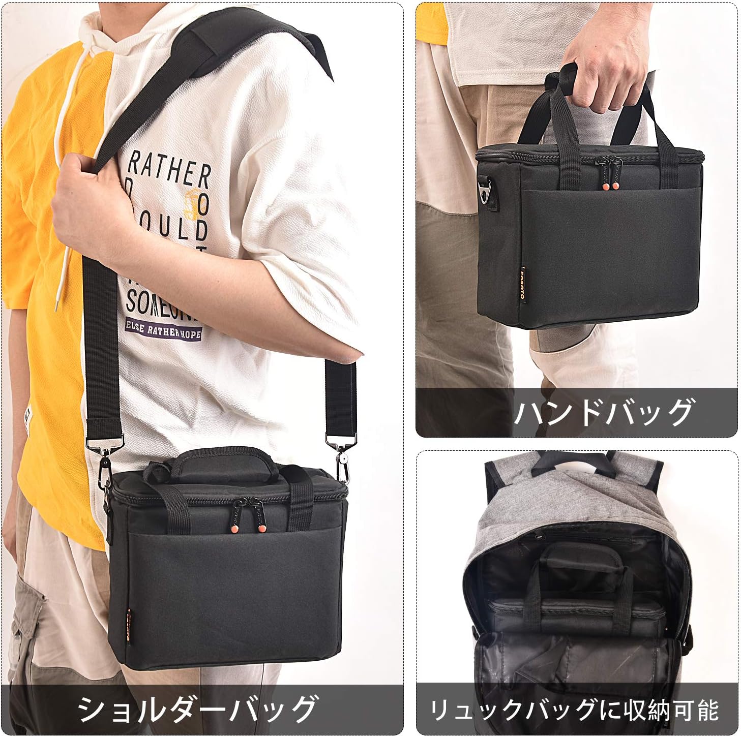 FOSOTO DSLR Camera Bag Shoulder Case for Nikon D3500 D5600 D7500 D610 Canon EOS 4000D 2000D SL3 T7 M50 M6 SX530 Fujifilm X-T20 and More Waterproof Nylon with Rain Cover Stylish Daily Bag (Black)