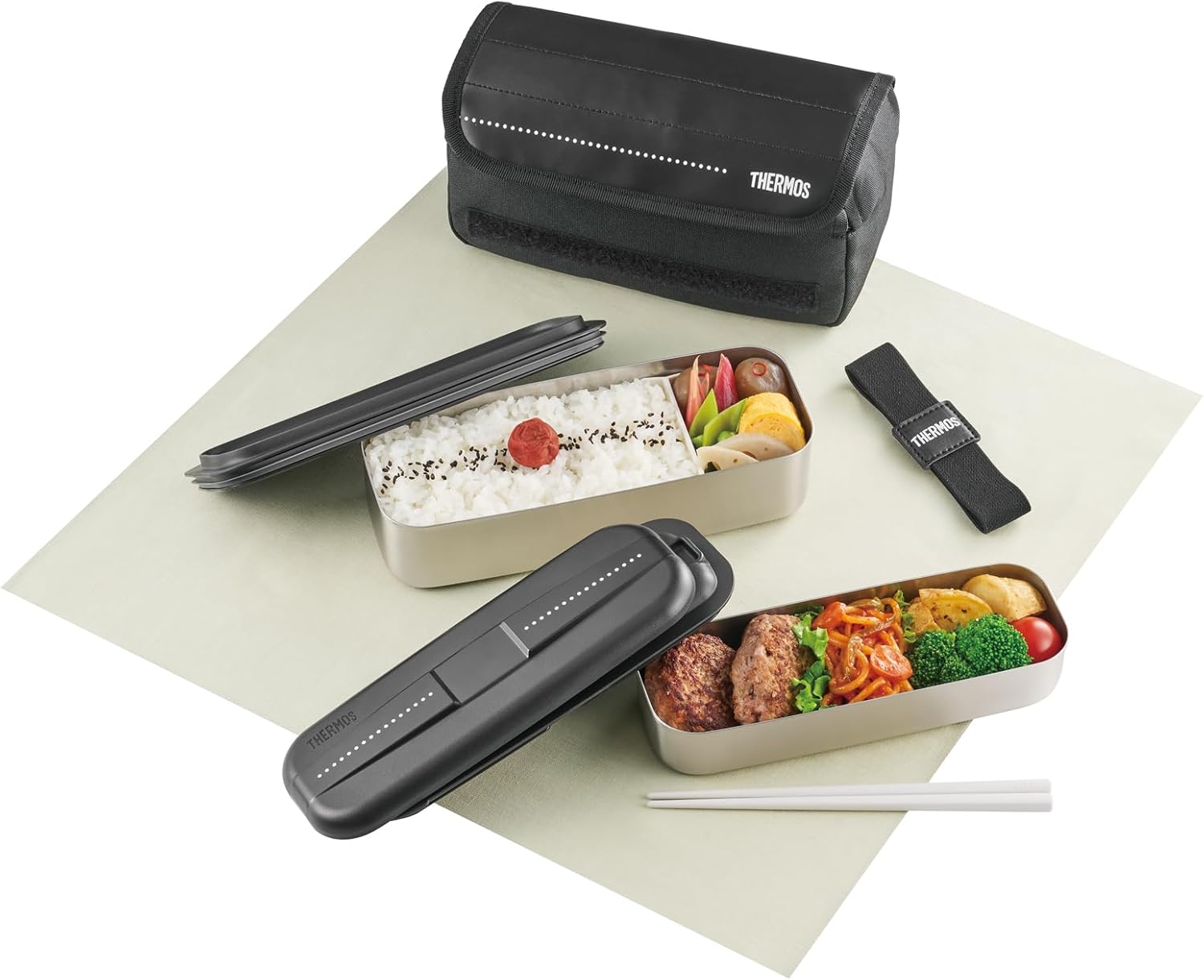 Thermos DSD-1105W D-BK Stainless Steel Fresh Lunch Box, 33.4 fl oz (1,100 ml), Dot Black