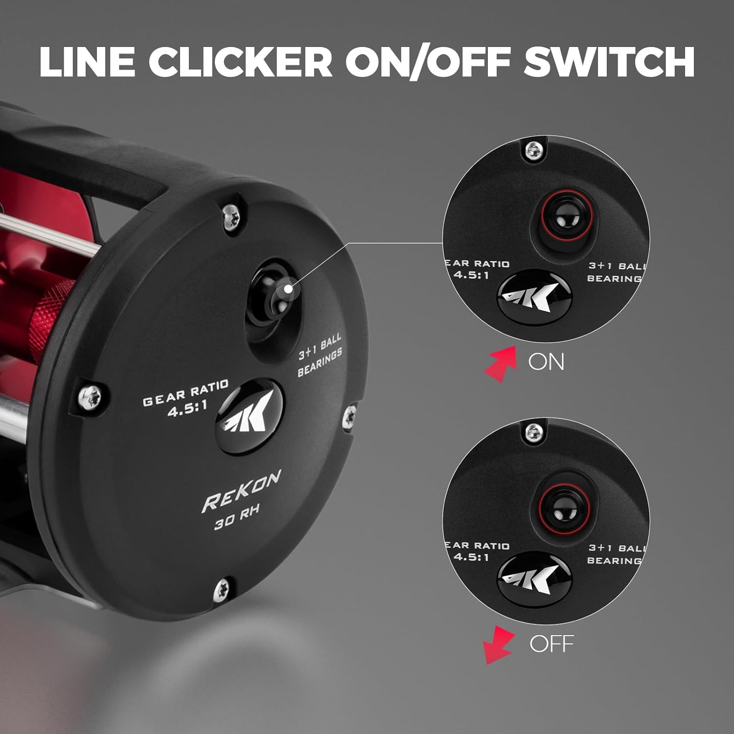 KastKing ReKon Line Counter Trolling Fishing Reel Round Baitcasting Reel Left Handed Size 30