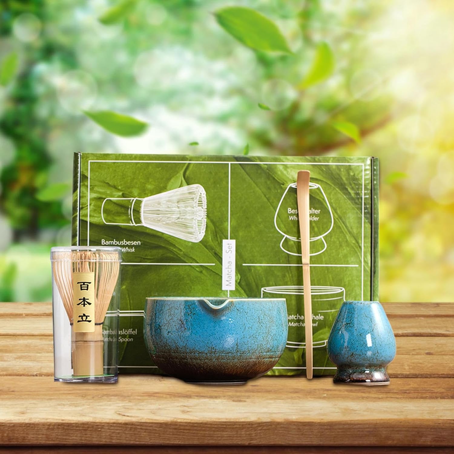 Matcha Tea Set, Tea Ceremony Kit - 4 Piece Traditional Tea Utensil Set for Girls, Men, Women, Home Use, Birthday, Christmas, Gift, Present, Celebration, Anniversary, Japanese Style, Handmade, Beginner