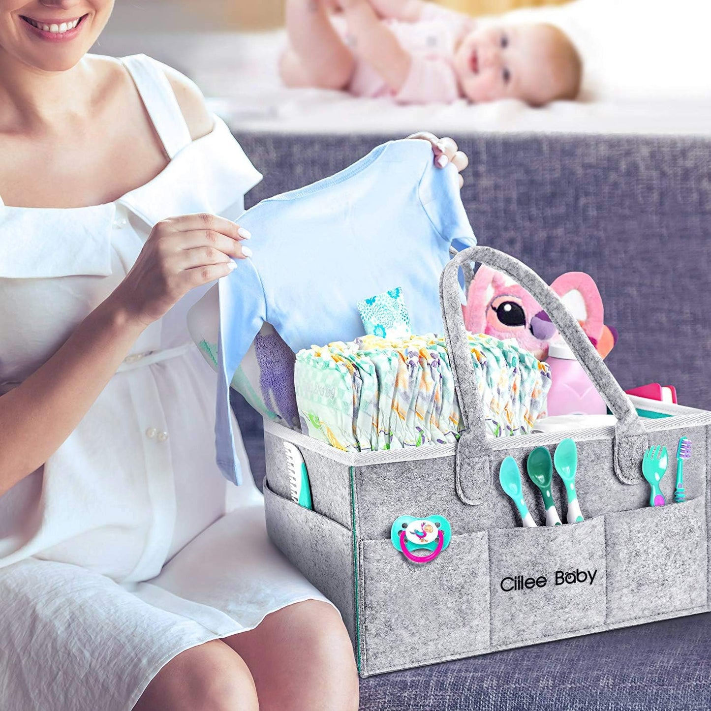 Diaper Stocker, More Durable and Secure, Diaper Storage Case, Foldable, Storage Box, Baby Supplies Storage Bag, Diaper Stocker, Baby Toys, Accessories Storage, Gray, Basket, Baby Shower Gift, Baby
