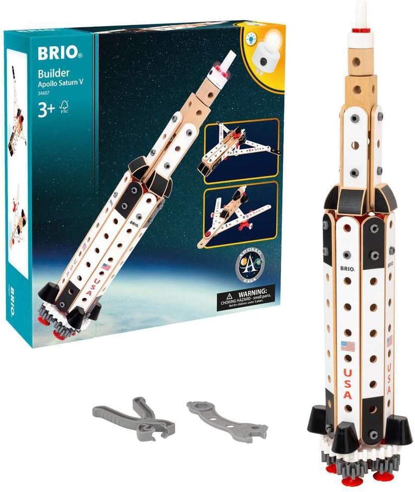 Brio (ブリオ) Builder Apollo Saturn V 34607, Suitable for Ages 3 and Up, 91 Pcs. Total, [Toy, Wooden Toy, Building Block, Construction Play, Role Play, Gift (Birthday/Christmas)]