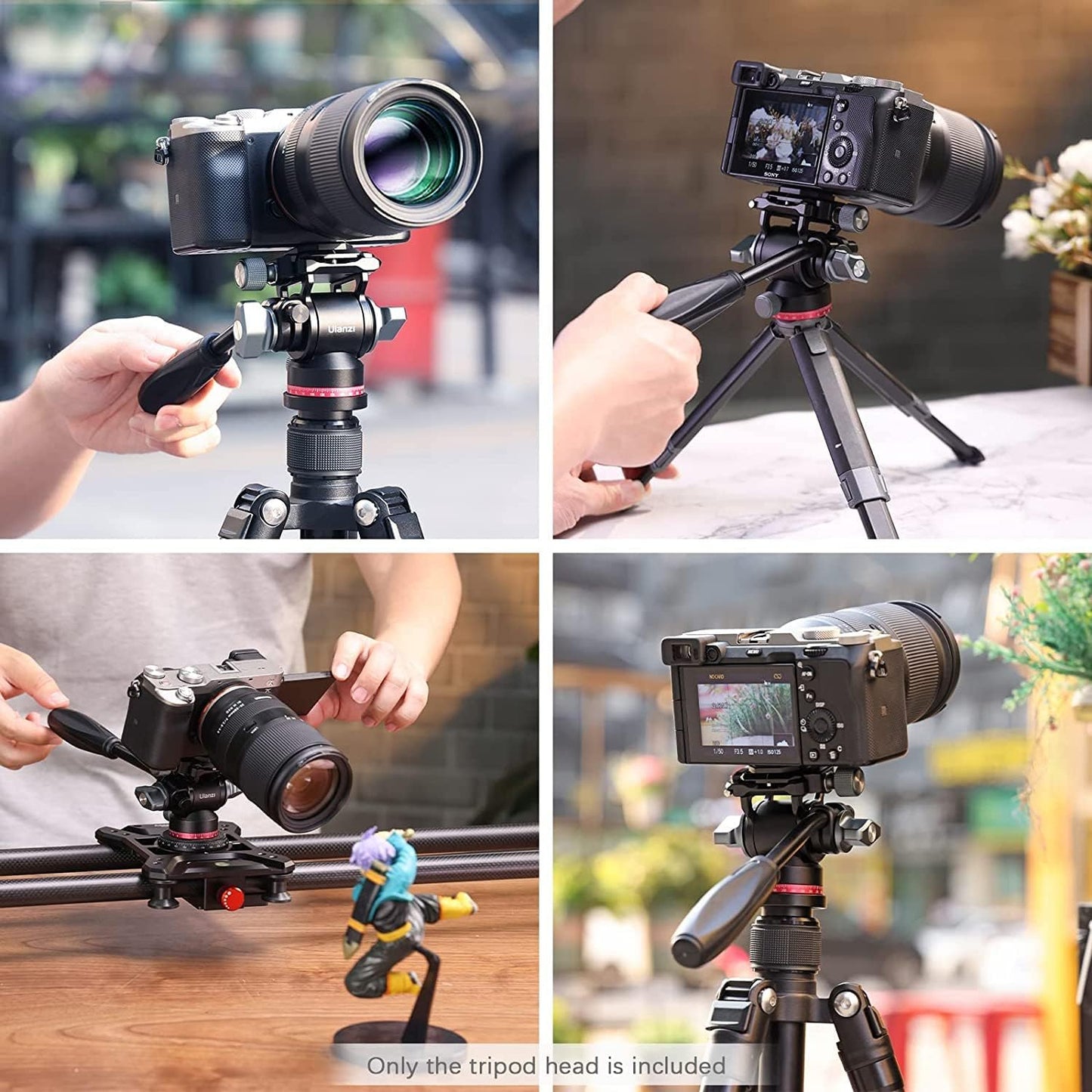 Ulanzi U-190 Video Head Fluid Head Freedom Head 2-Way Small Camera Head with 1/4" and 3/8" Screws, Pitch, 90°/-80° and Horizontal 360° Adjustable, Load Capacity 10kg Aluminum Alloy, with Removable