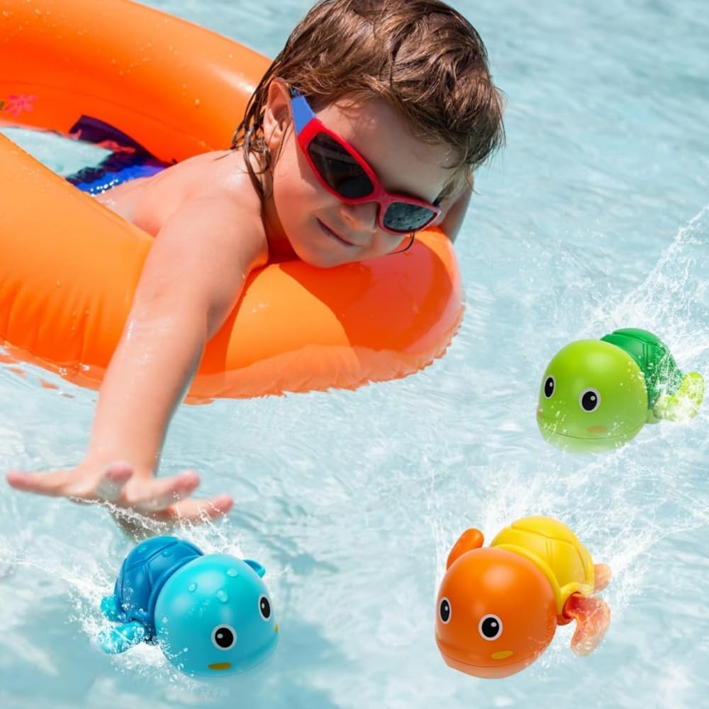 Bath Toy, Set of 4, Water Play, Pig, Turtle, Dolphin, Duck, Birthday Gift, No Batteries Required, Colorful (Random Color)