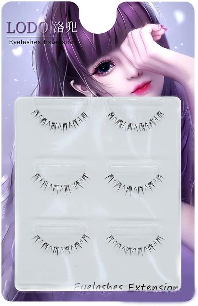 3 Pairs Tie Lower Eyelashes Transparent Stem Natural Cartoon Eyelashes Handmade Eye Makeup Tool