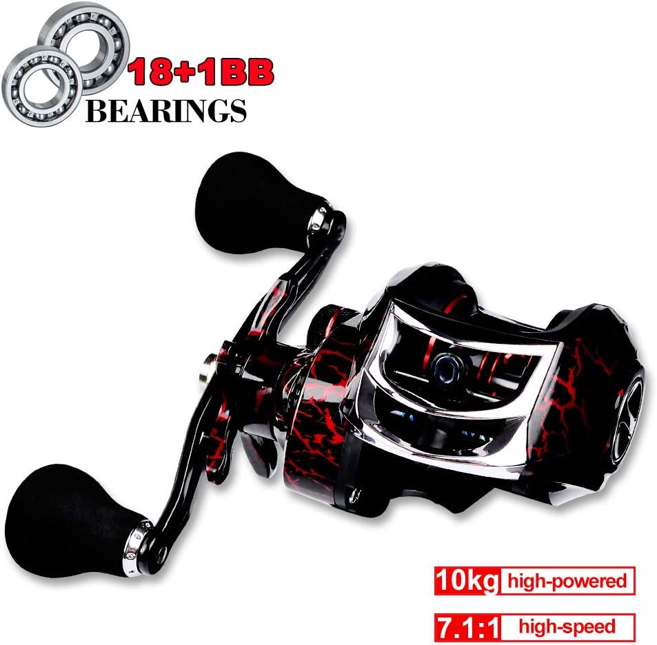 18+1 BB Ball Bearing 7.1:1 Portable Fishing Reel Baitcasting Reel Left/Right Hand Fishing Baitcasting Reel, Right Hand