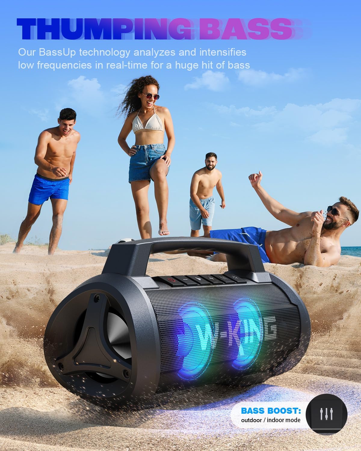 70 W (120 W Peak) Speaker, Bluetooth, IPX6 Waterproof, Dustproof, Wireless Speaker, Loud Volume, W-KING Portable Speaker Stereo (Party Light, Mic Port, 42 Hours Continuous Playback, Enhanced Bass