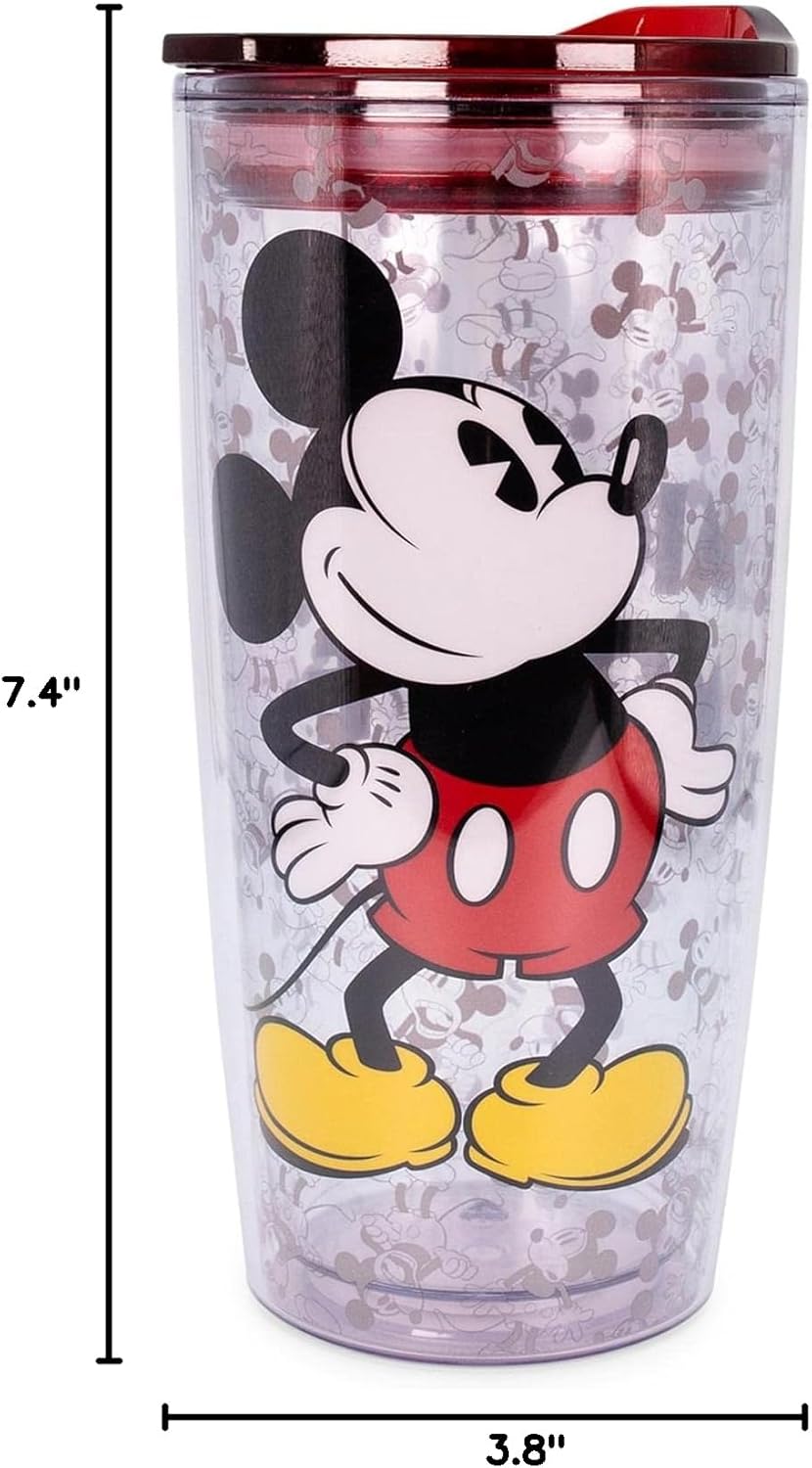 Silver Buffalo Disney Vintage Mickey Mouse Since 1928 - Vaso de viaje de doble pared con tapa de cierre deslizante, 20 onzas