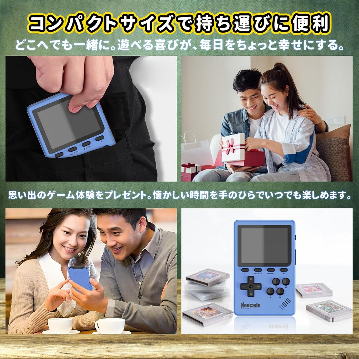 NEOCADE 携帯 ゲーム機 GBA用 ポータブルゲーム機 ポケット レトロ ゲームコンソール GBAカートリッジ互換 Piko公認レトロゲーム 40本 内蔵 3.0インチ IPSスクリーン 解像度320x240 コンパクトサイズ 持ち運びに便利 贈り物 - ブルー