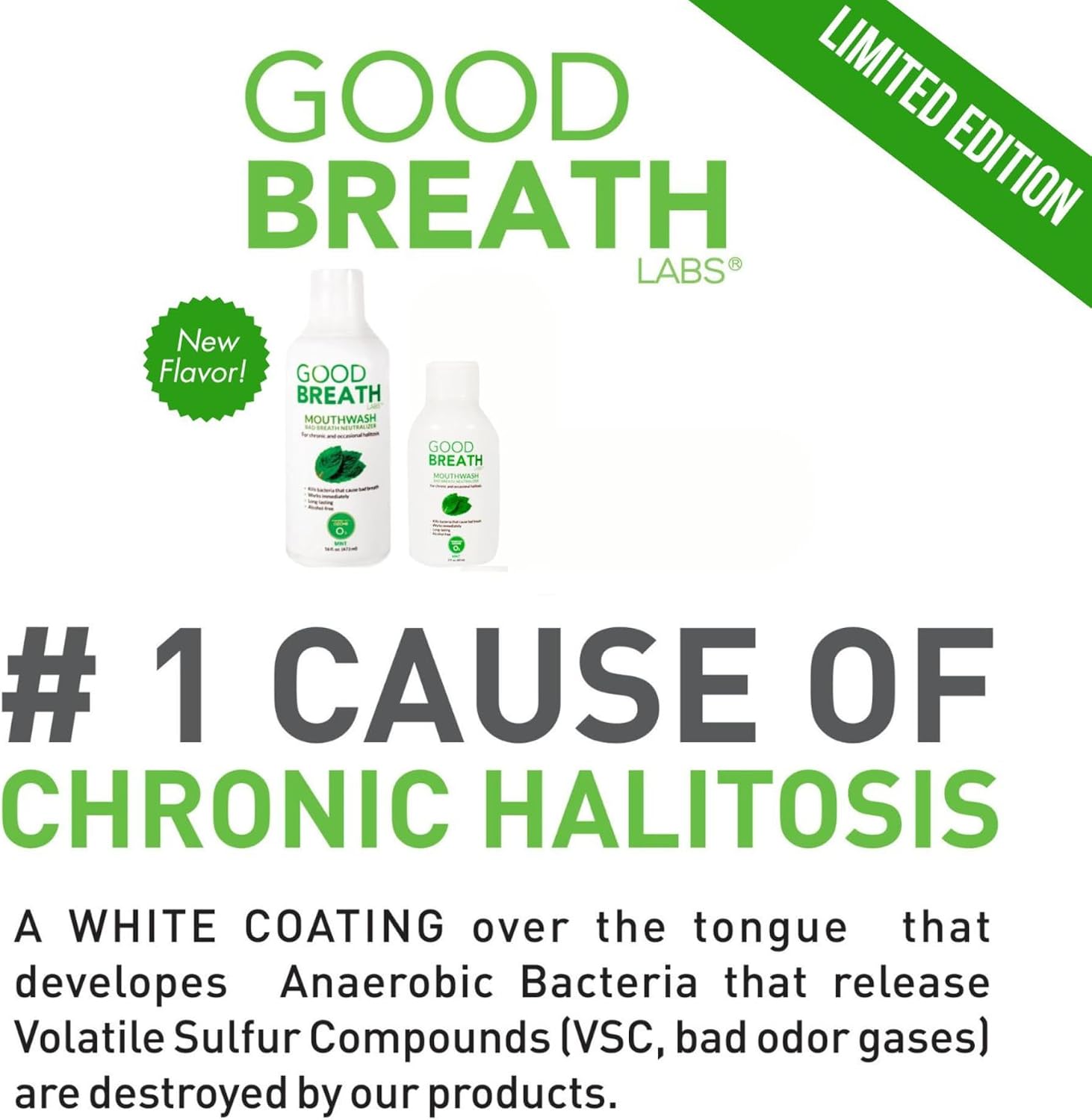 Goodbreath - Enjuague bucal de menta para halitosis crónica - Nueva tecnología de ozono enjuague oral - Tratamiento de halitosis y neutralizador del mal aliento - Enjuague bucal para enfermedades de