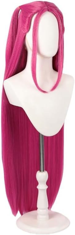 Kids Anime Demon Rumi Cosplay Wig Long Purple Plaid for Mira/Zoe Costumes Heat Resistant Halloween Cosplay Accessories (Purple - Rumi) (Pink-Mira)