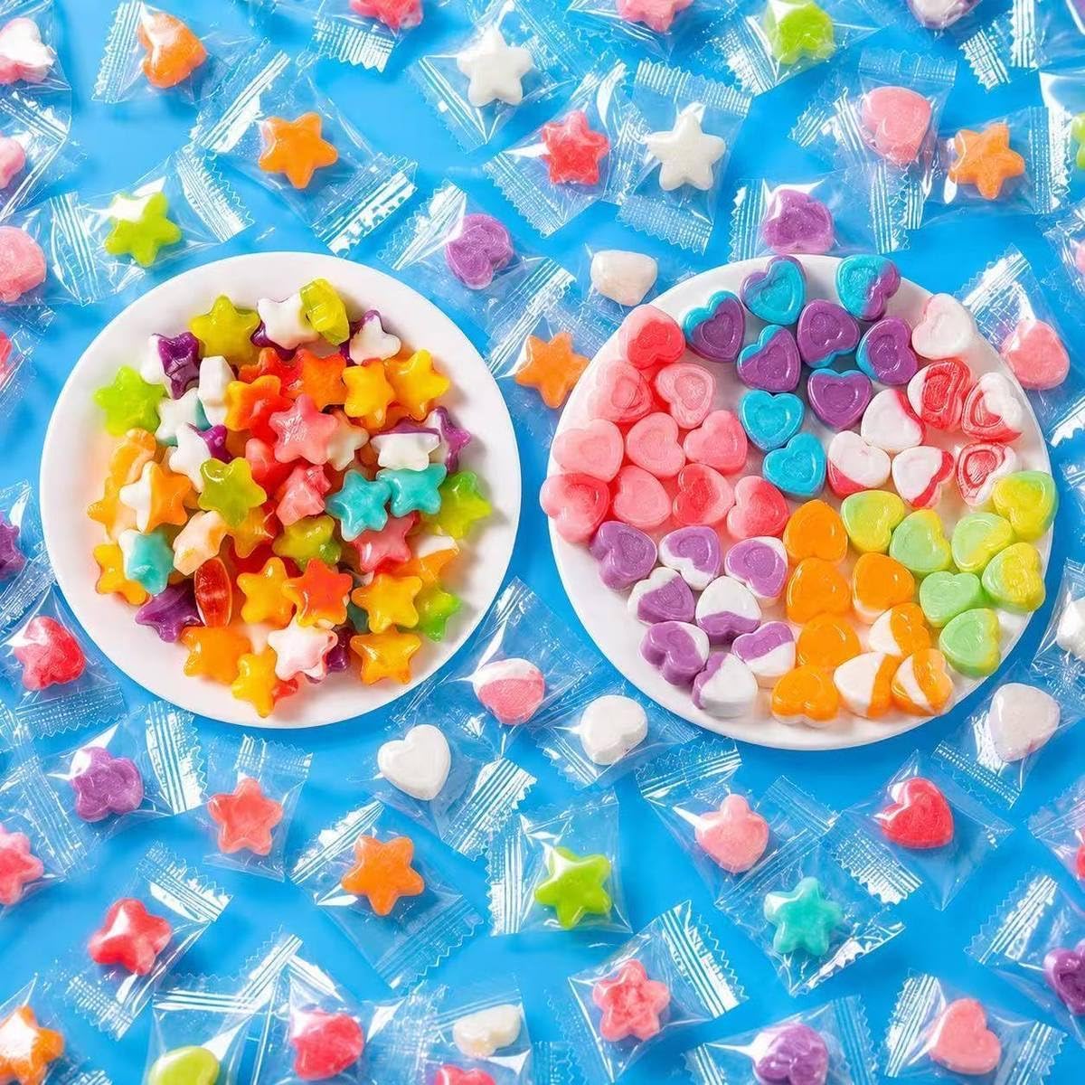セイカオエン あめ ミルク味の星型キャンディ キャンディ ぶどう・いちご・パイナップル・白桃 個包装 おやつ 夏バテ防止 お祭り お配り用 大容量 (星型+ハート飴300g(約140個)) [並行輸入品]