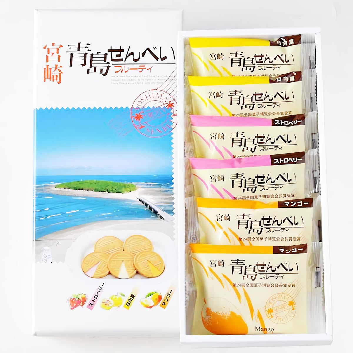 Aoshima Senbe Fruity (Mango Flavor, Mican Flavor, Strawberry Flavor), 12 Pieces, Long Selling, Miyazaki Mika Order, Souvenir
