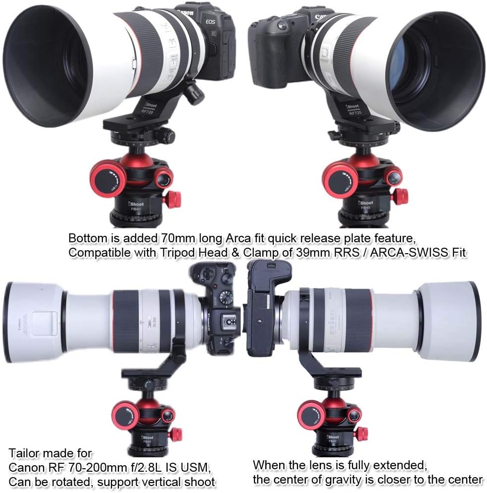 iShoot CNC Camera Ring Tripod Mount Ring, Lens Support Collar, Lens Bracket Collar, Tripod Socket, For Canon RF 70-200mm f/2.8L IS USM E(III), Bottom Quick Release Plate with 1/4 3/8 Screw Hole, Fits