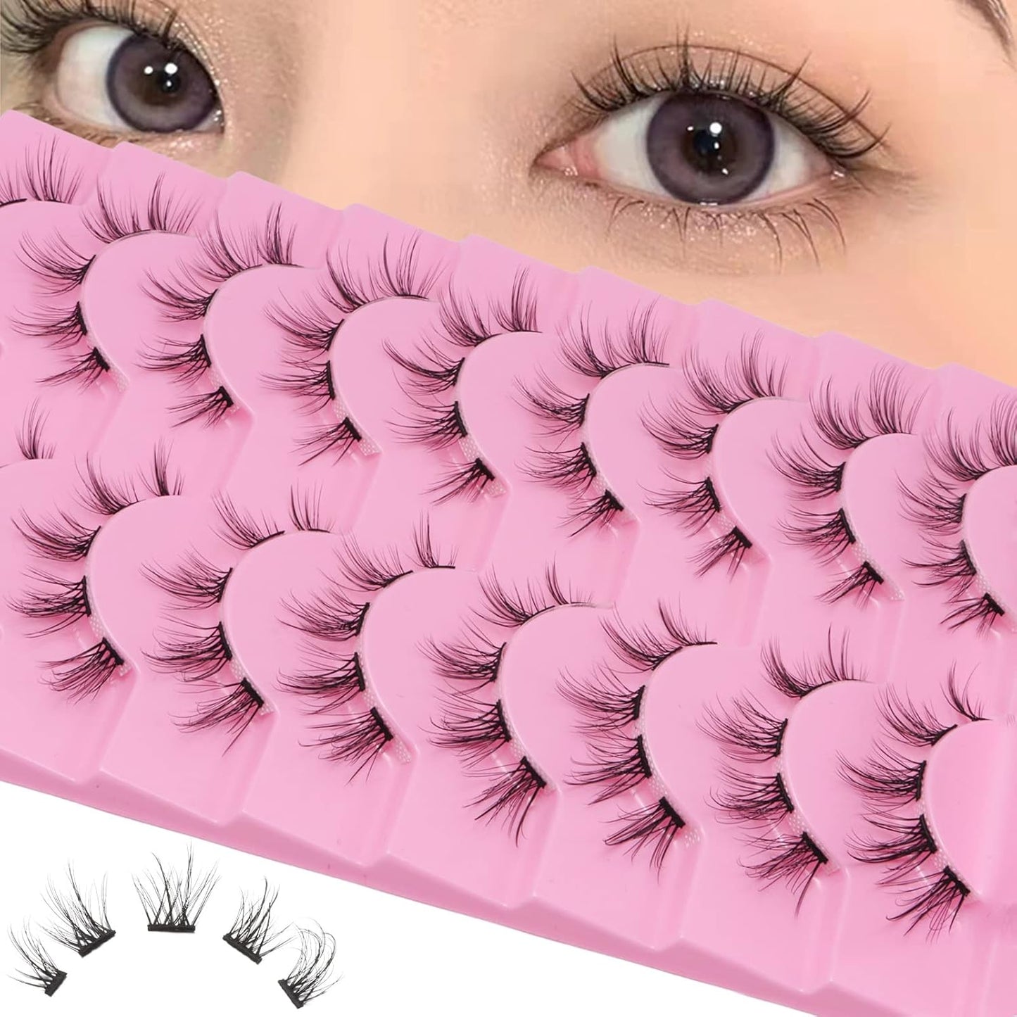 10 Pairs Cluster Eyelashes Natural Look Manga Lush Cluster C Curl Faint Individual Eyelashes Cat Eye Eyelashes DIY Eyelash Extensions (TM30)