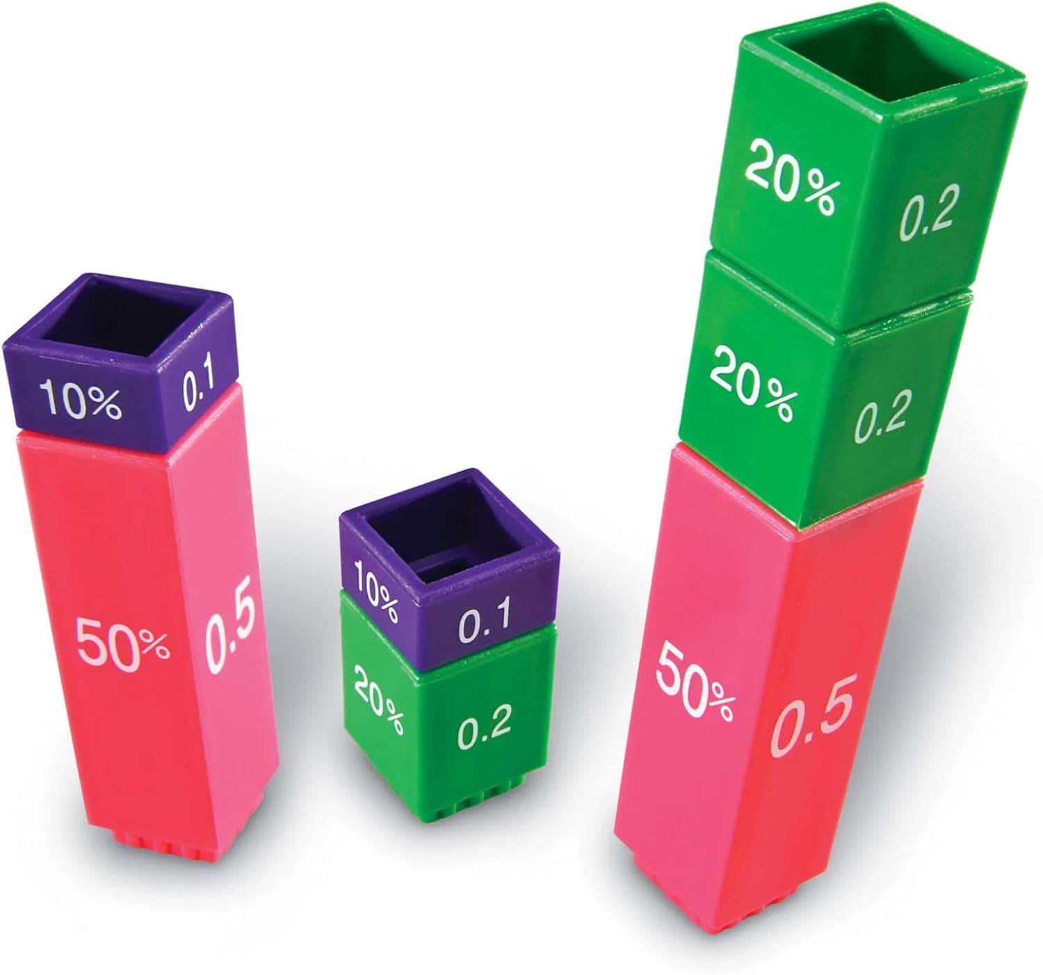 LEAR2509 Learning Resources, Math Teaching Material, Learn Fractions, Decimals % Simultaneously, Tower Cube, Authentic