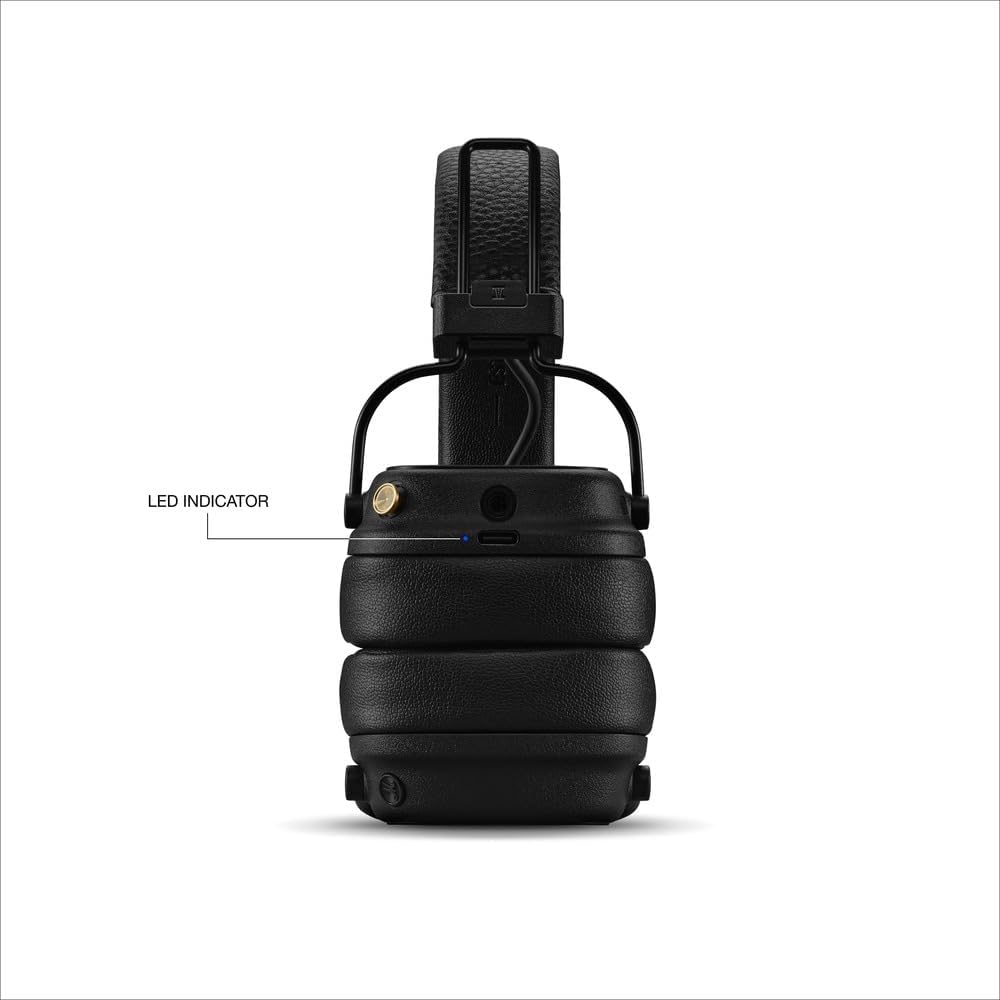Marshall Major V Wireless On-Ear Headphones, Black, Bluetooth, 100 Hours of Continuous Playback, Qi Charging Compatible, Call Compatible
