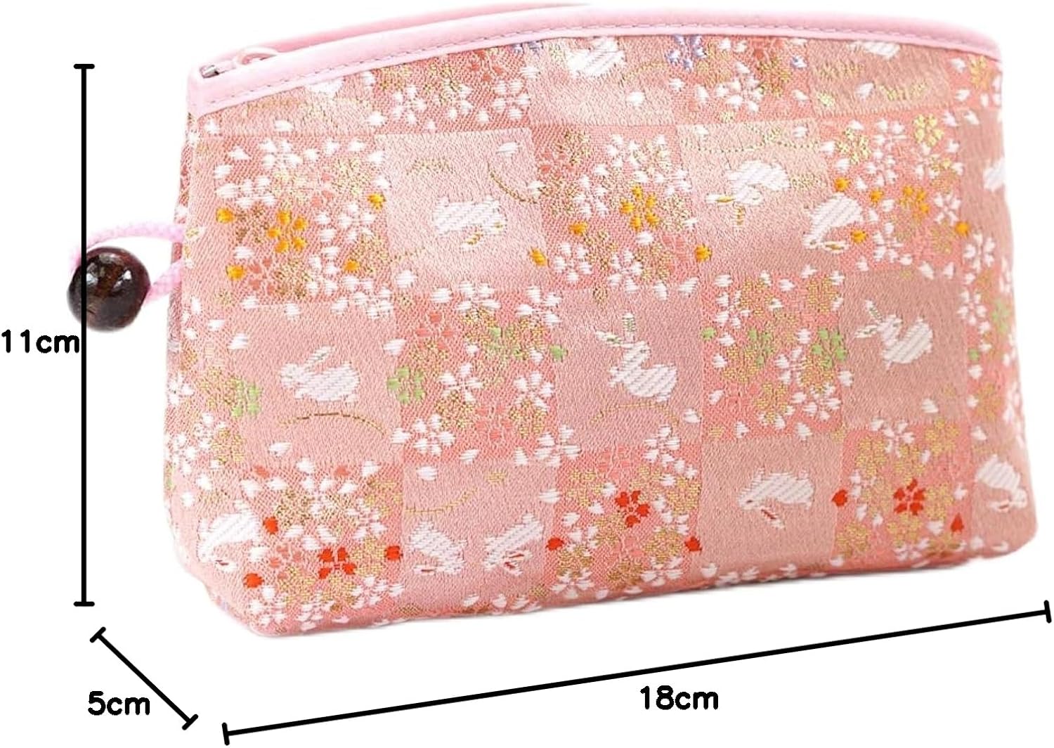 Kyoto Geimidou Nishijin Textile High-grade Gold Brocade Cosmetic Pouch, Japanese Pattern, Made in Japan, rabbit pink 02