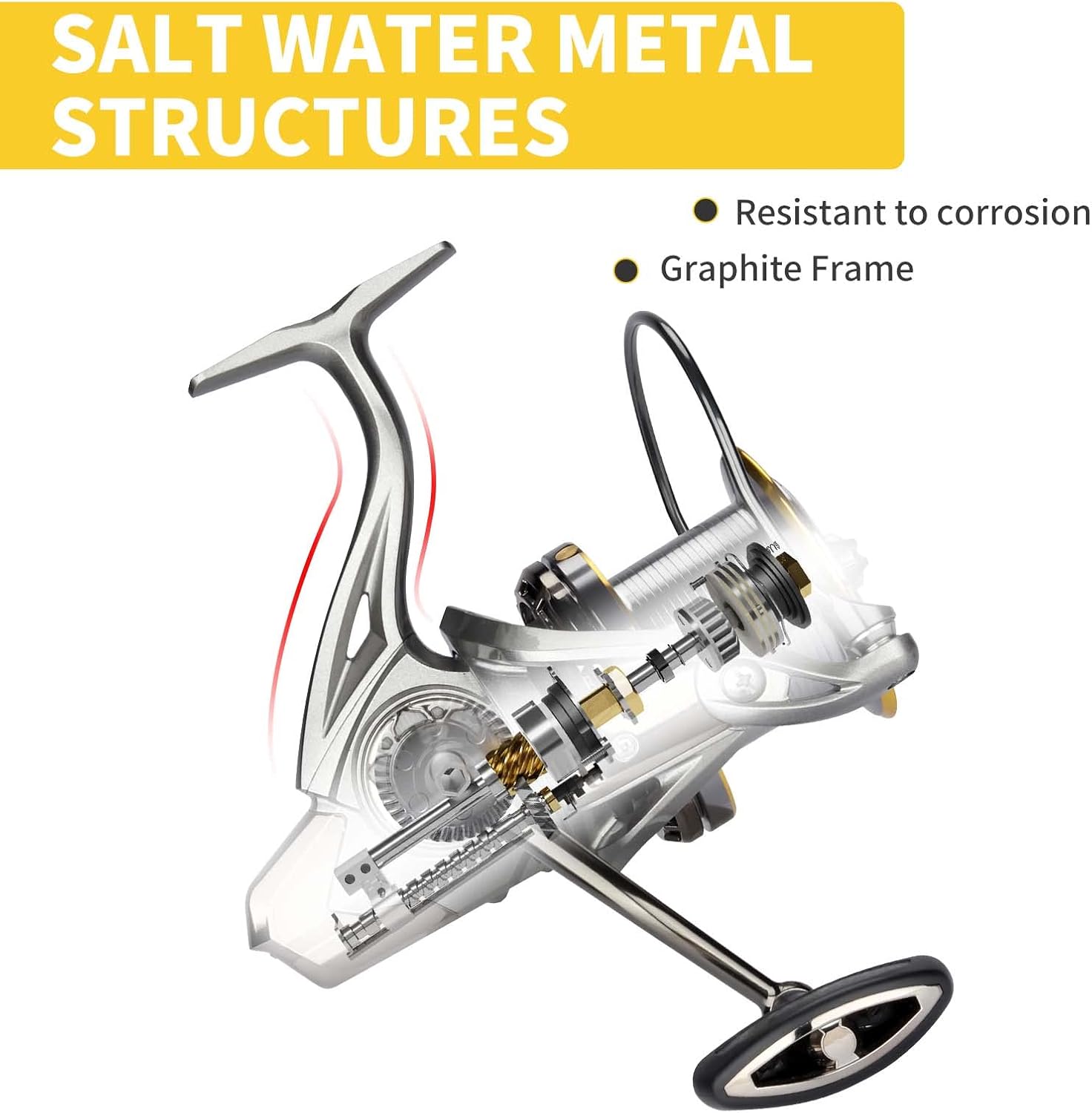HAUT TON Spinning Reel 8000/9000/10000/12000/14000 Series 17+1BB Graphite/Metal Frame Surf Fishing Reel 4.8:1 Gear Ratio 55lb Drag Medium/Heavy Long Casting Coastal Offshore Saltwater Monster Fish
