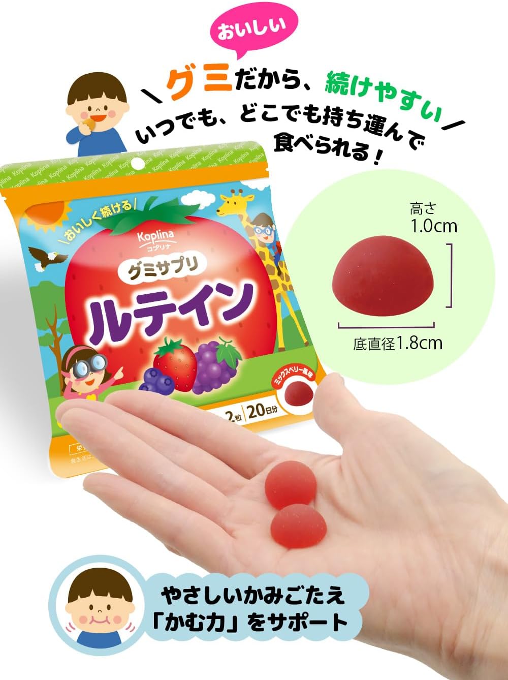 Coplina Gummy Supplement, Lutein, 40 Tablets, Set of 2, 40 Day Supply, Gummy, Mixed Berry Flavor, Clear, Studying, Smartphone, Tablet, Family, Children, Health, Supplement, Dietary Supplement, Safe, Made in Japan