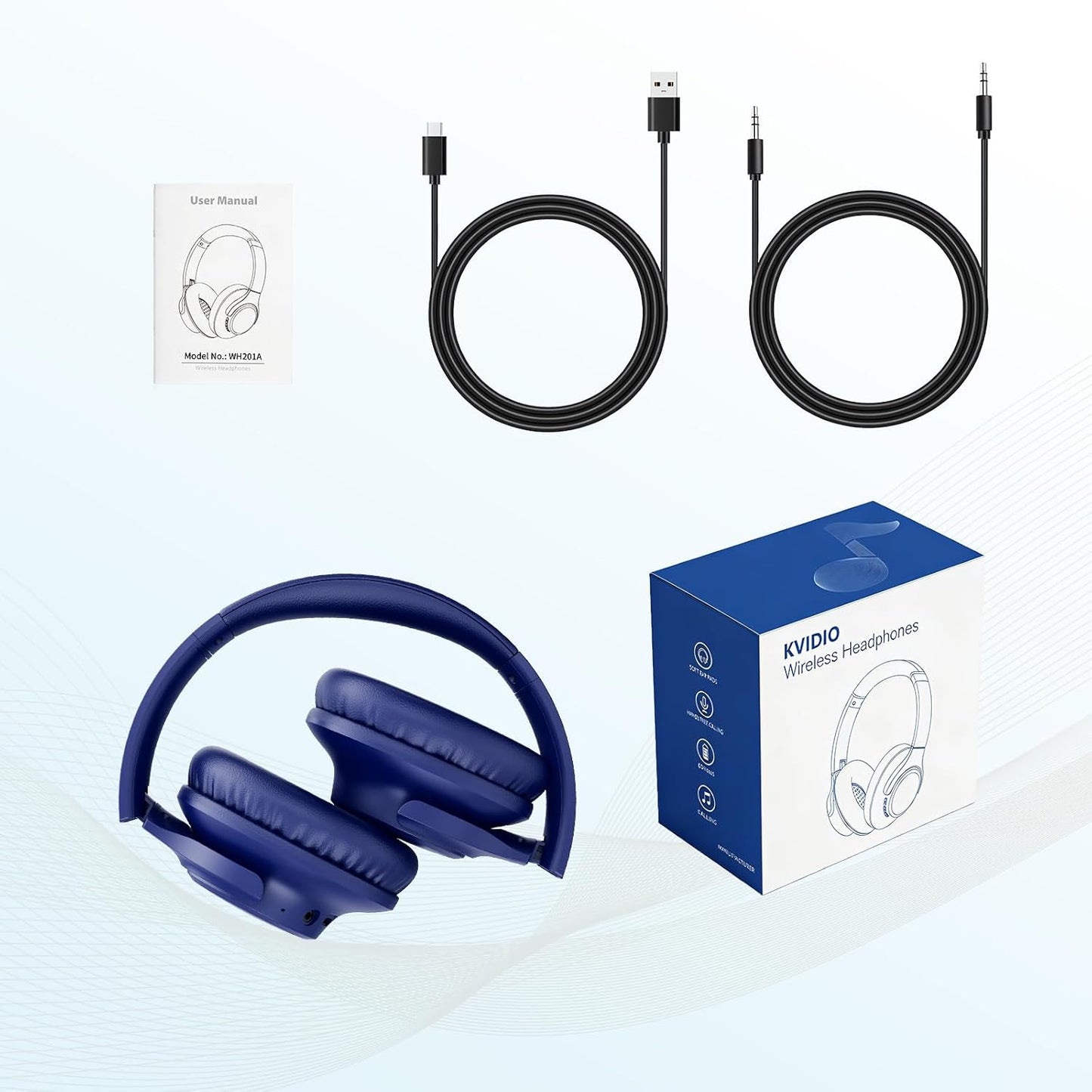 KVIDIO Wireless Headphones, Bluetooth 5.4, 55 Hours Playback, 40mm HD Driver Unit, Over-Ear Headphones, Built-in Mic, Headphones, Wired/Wireless Dual Use, Noise Isolation, Closed Type, Hands-free