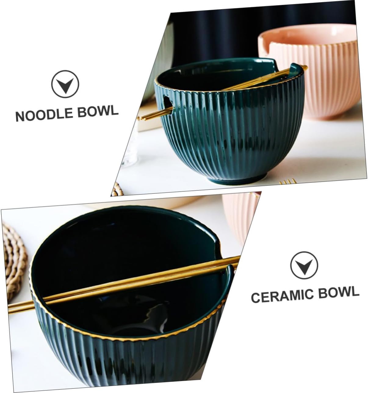 UTHCLO 陶磁器製ラーメンどんぶり 滑らか表面で洗浄簡単 多機能インスタント麺碗 即席うどん対応 家族や友人への贈り物に