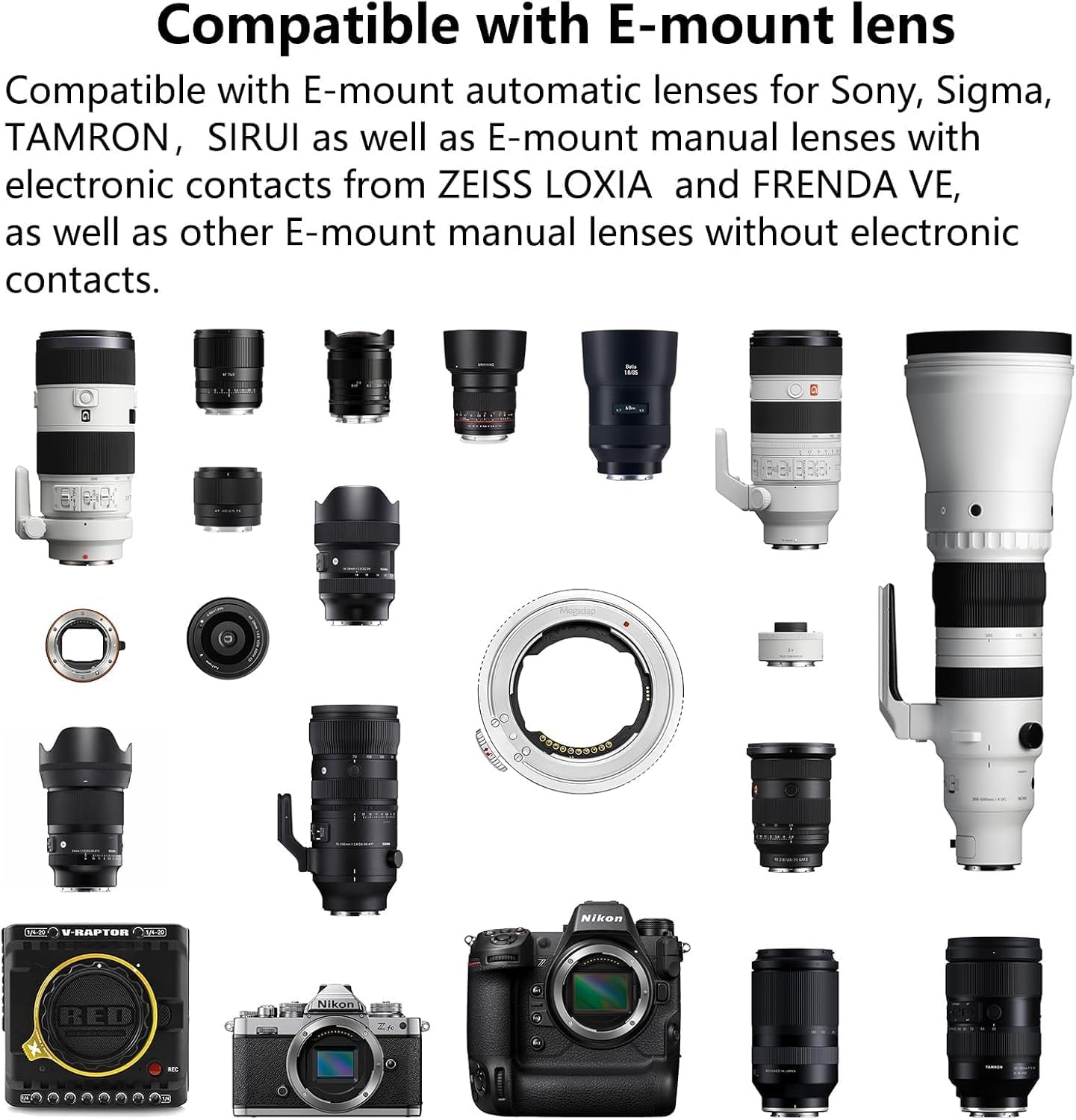 Megadap ETZ21 Por+ Auto Focus Adapter Compatible with Sony FE Sigma Tamron FE Series Lens for Nikon Z Mount Camera