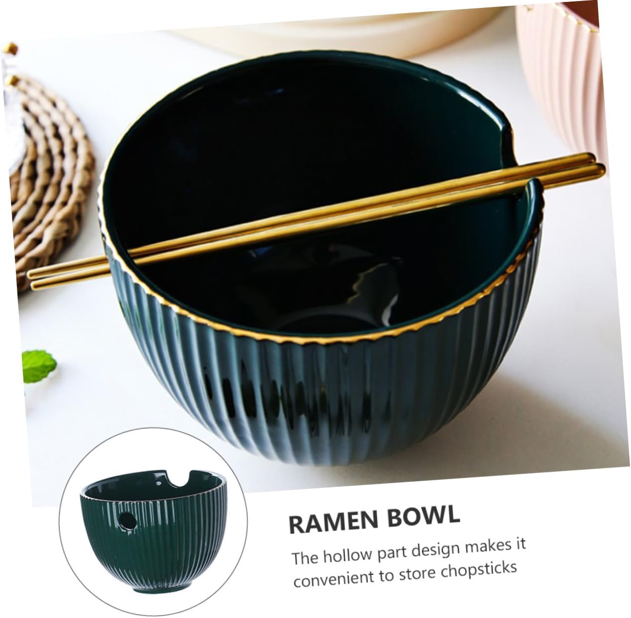 WEKADRIN 即席麺対応セラミックラーメンボウル 中 多用途使用可能 スープ うどん ラーメンに 素材製で箸収納設計 食卓やビュッフェに適用