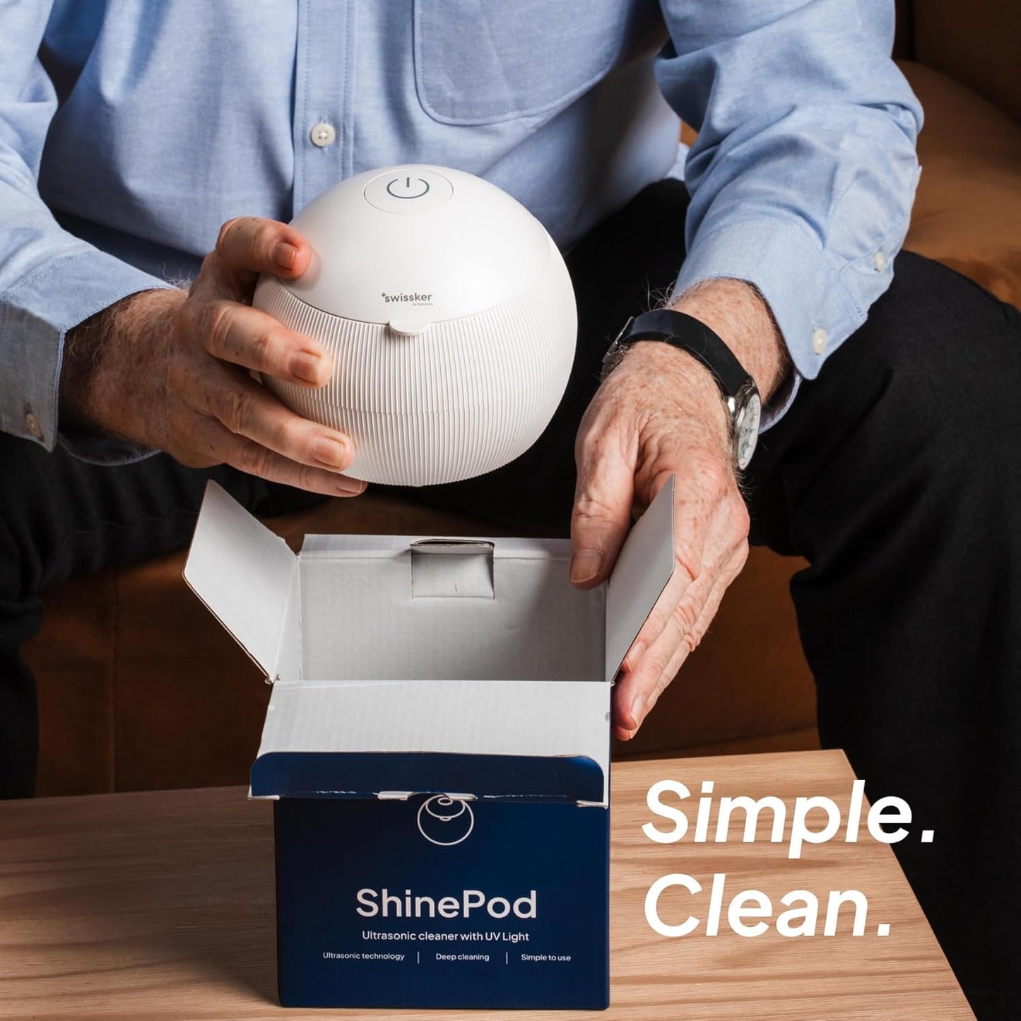 Swissker by Swissklip ShinePod - Cápsula de limpieza dental ultrasónica | Máquina de limpieza ultrasónica de retenedores | Limpiador de protector bucal | Limpiador de protector nocturno | Limpiador de