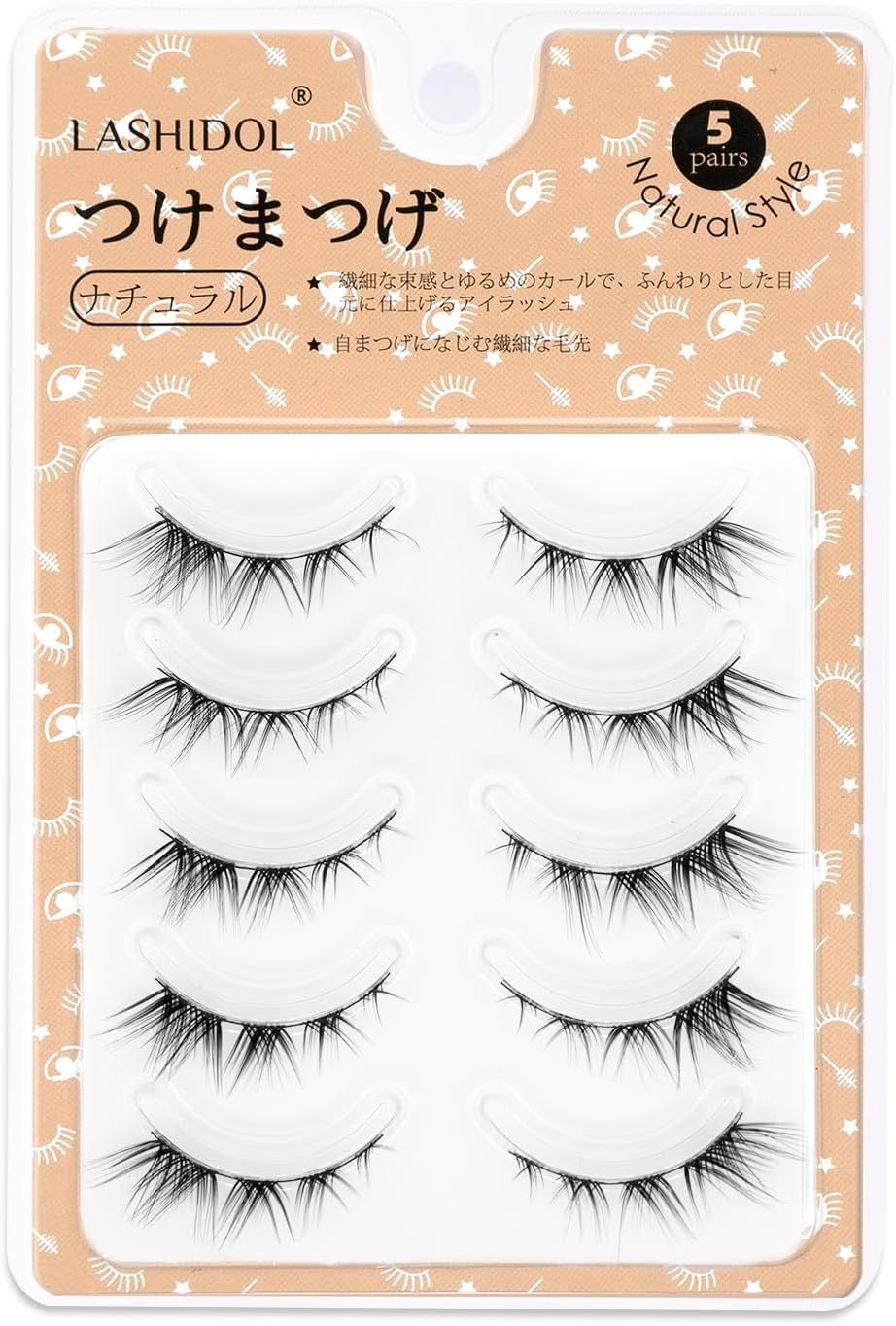 Lashidol False Eyelashes, Natural, Ultra Fine Black Eyelashes, Handmade, False Eyelashes, Natural Fox-like Makeup, For Daily Makeup, Lightweight, Soft, Natural Feel, 5 Pairs (Fox Lash No. 01)