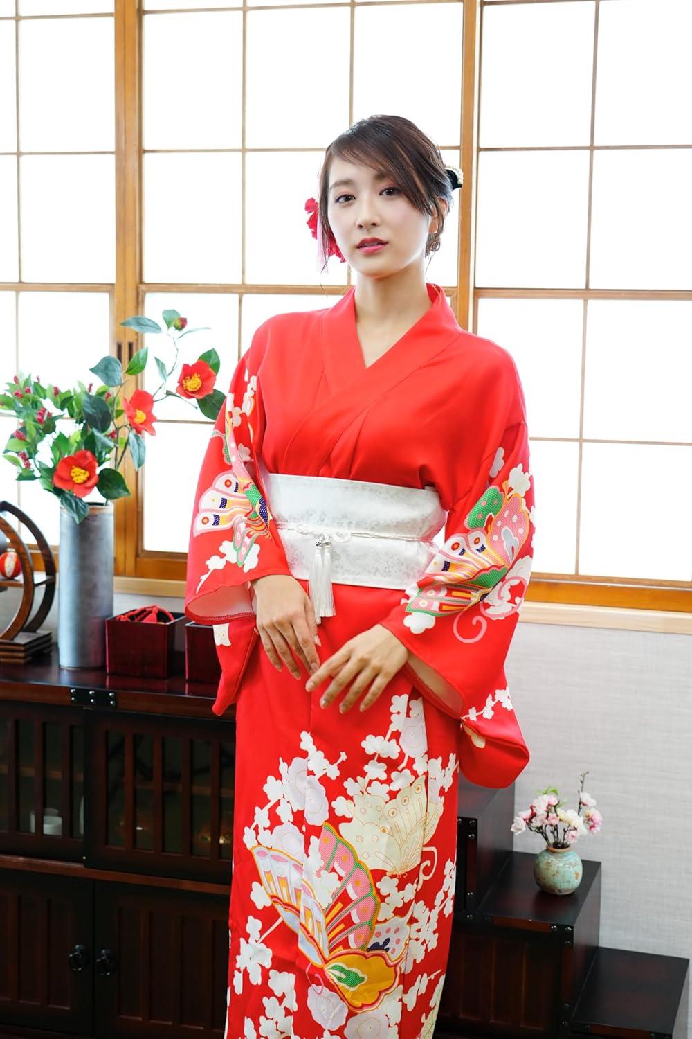 Clear Stone Halloween Cosplay Women's Kimono Set, Red