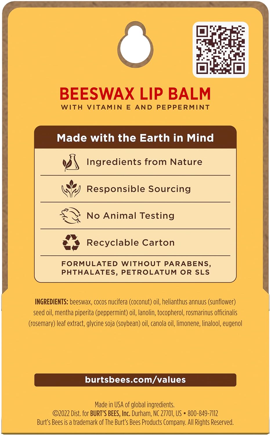 Burt's Bees Bálsamo labial – Cera de abeja original, hidratante labial con cera de abejas de origen responsable, sin tinte, tratamiento acondicionador de origen natural, 2 tubos, 0.15 onzas.