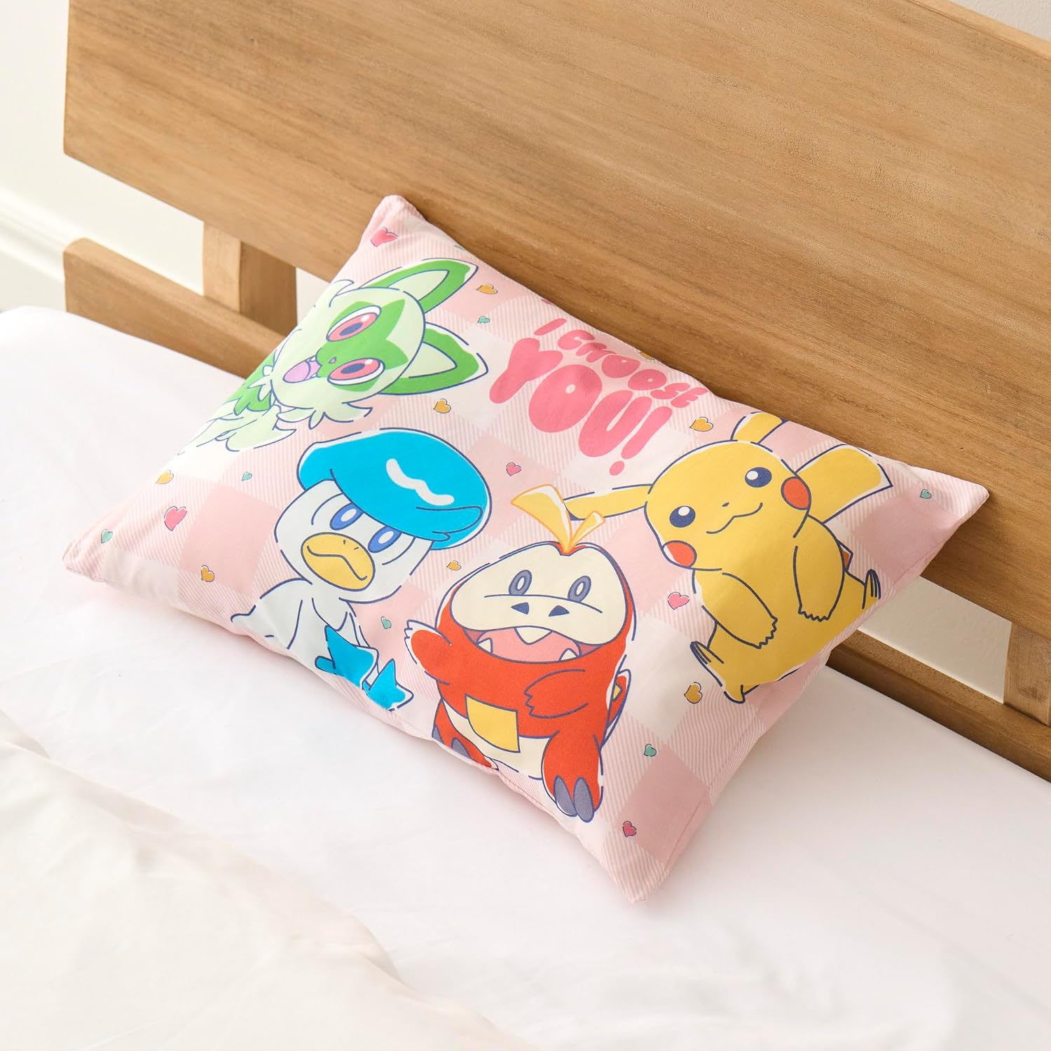 MORiPiLO Kids Pillow, Low Profile, Pokemon Pikachu Heart, Pink, Approximately 11 x 15.4 inches (28 x 39 cm), Skin-friendly 100% Cotton Fabric, Washable, Cover Included, Plush Toy Cushion, Character