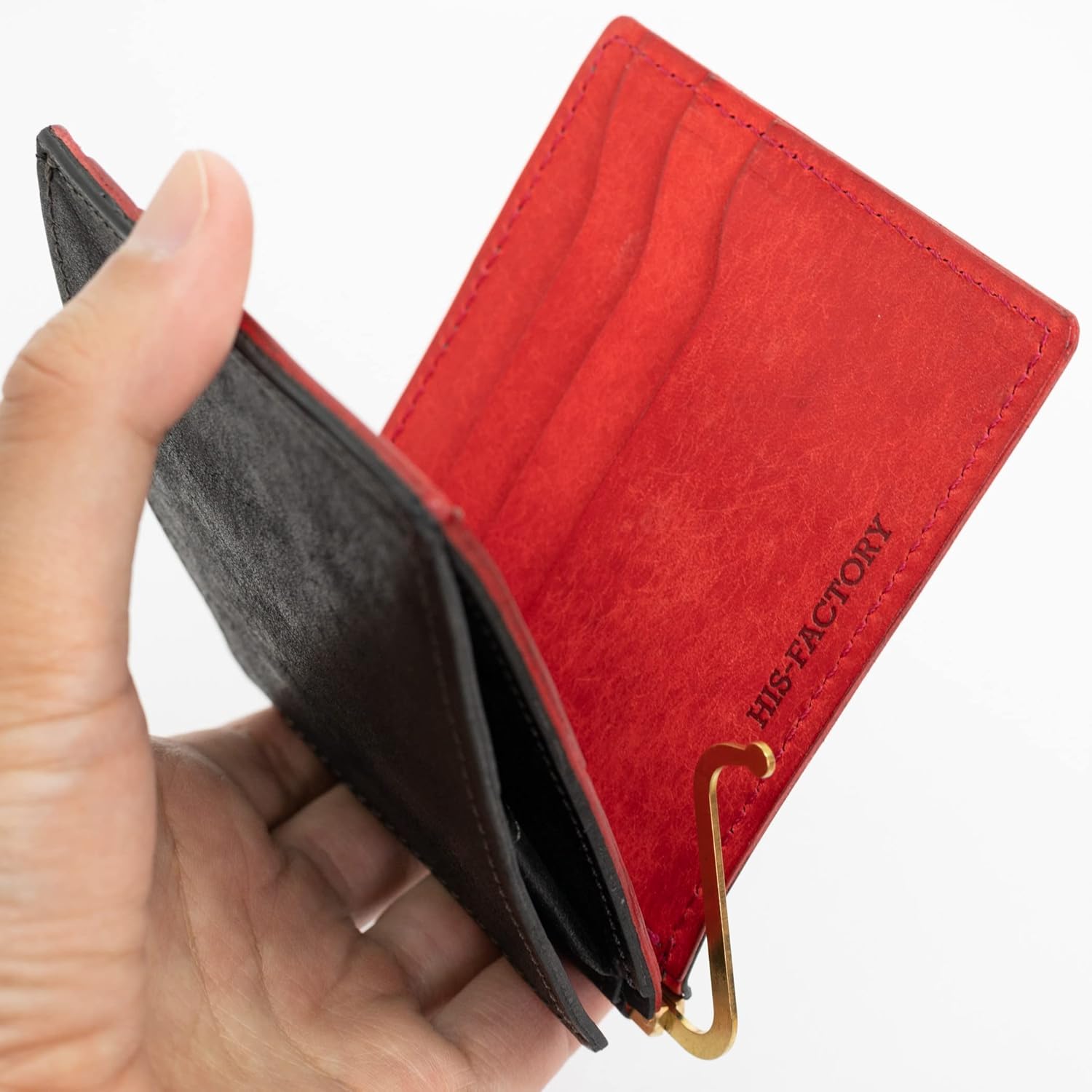 Hizu Factory Pueblo Genuine Leather Money Clip (with Coin Pocket) Made in Japan Artisan Handmade, Black x Publo