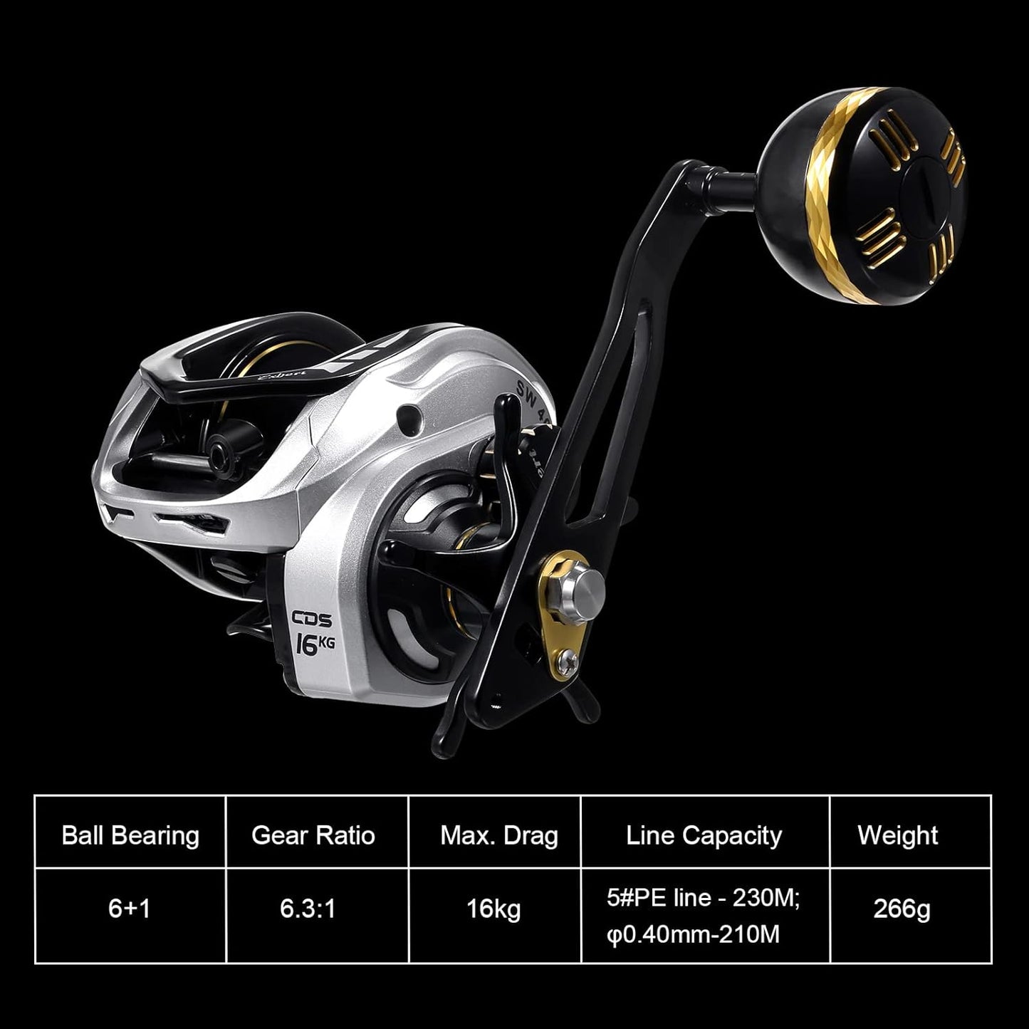 Baitcasting Reel 16KG Drag Power 6+1 BB 6.3:1 Single Handle Fishing Reel with Magnetic Brake System