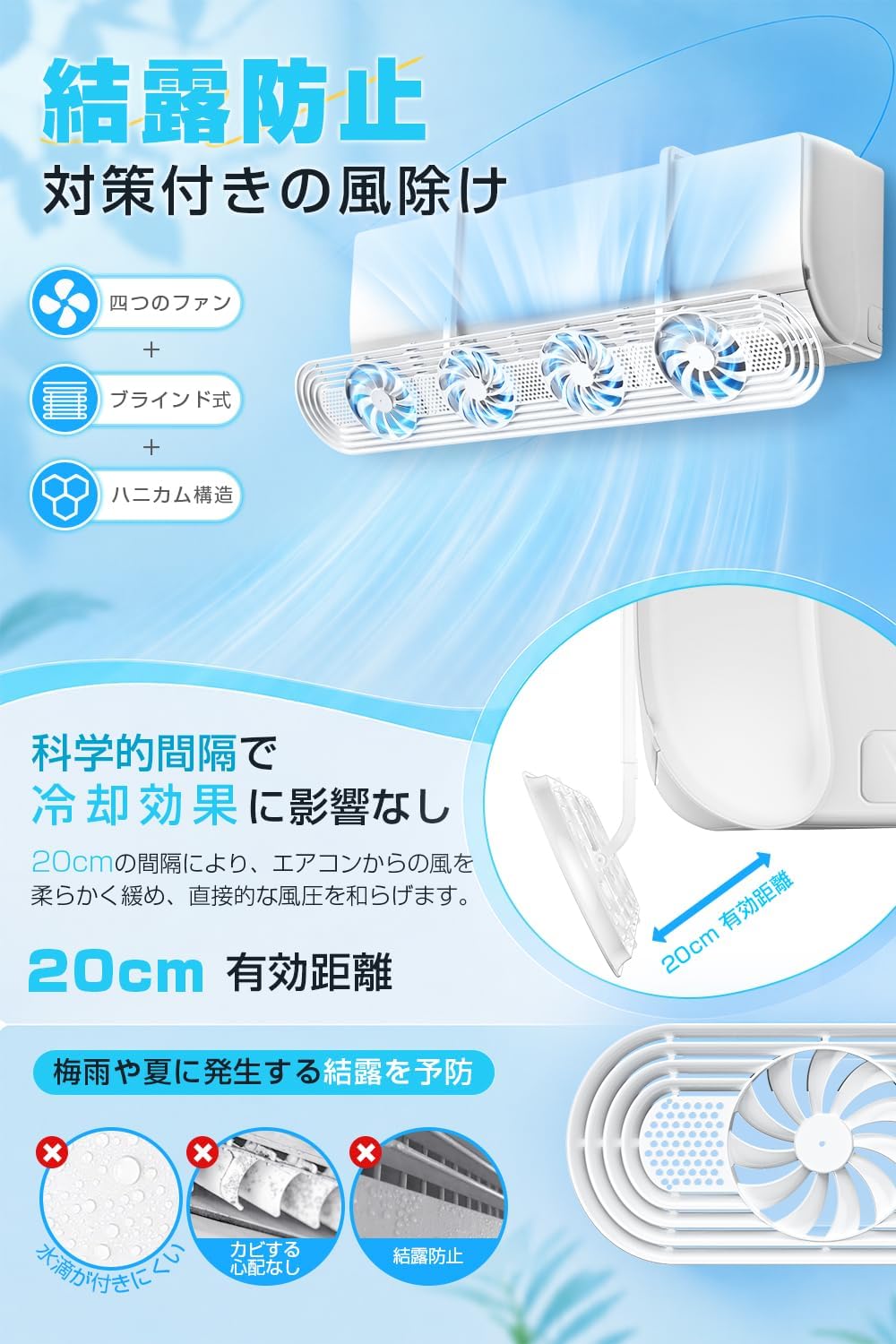 Air Conditioner Wind Cover, Direct Impact Prevention, 2026 New Design, 4 Fans Included, 180° Adjustable Wind Direction, Wall Mounted, Air Conditioner, Windshield, Extendable, Circulating Fan, General