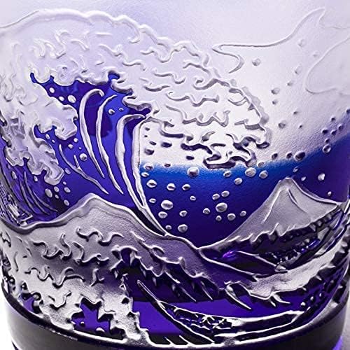 【 Taimura Koubou Official 】 Edo Glass Red Fuji and Nami Fuji with Cherry Blossoms Free Cup Pair (Red, Luri) TB022-204R_206B in Presentation Box, Made in Japan